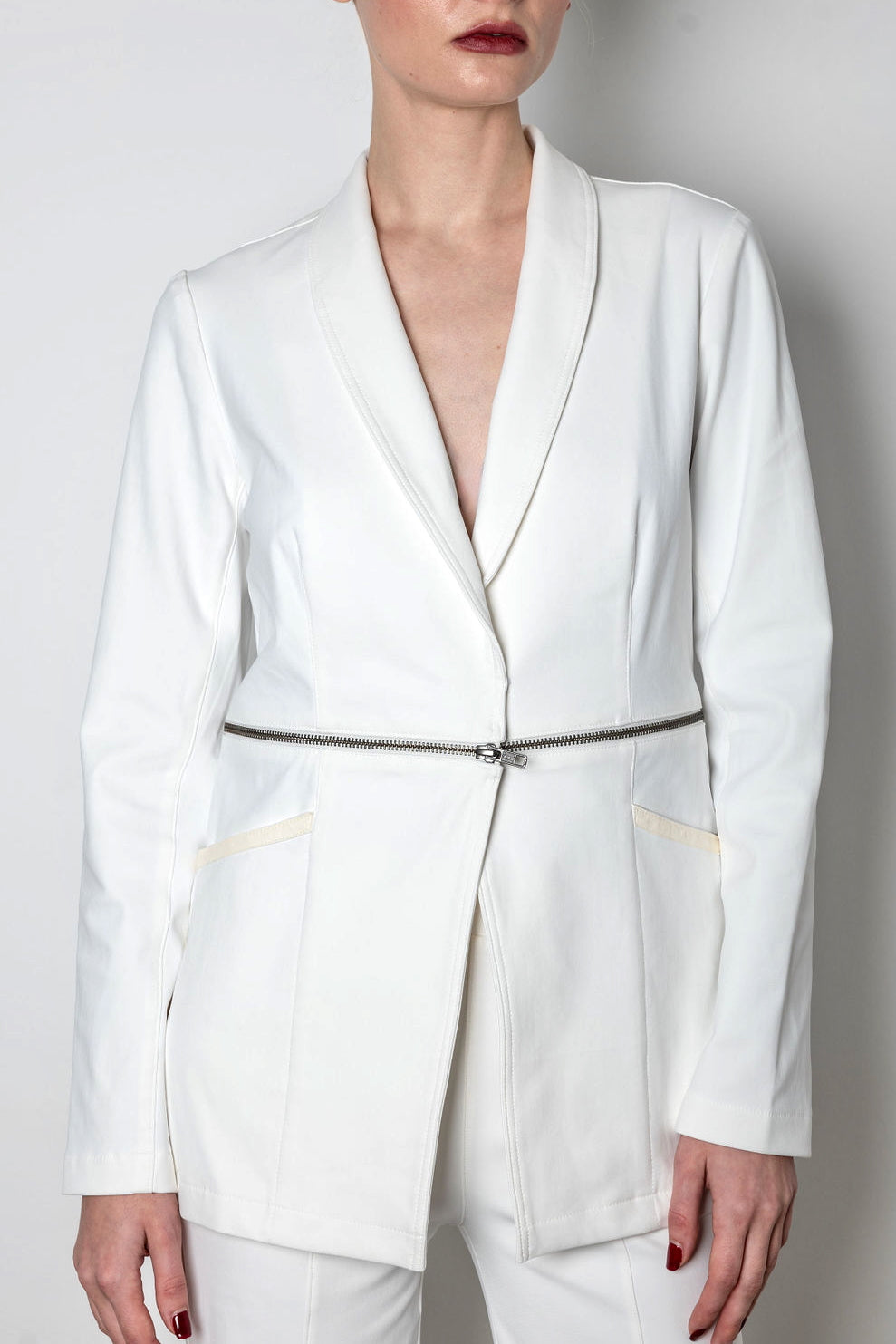 Tech Stretch Shawl Collar Zip Off Blazer - THUNDRA Coat STYLEM White P