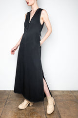 Eco Denim V Neck Long Dress with Cut Out Back - VALLEY Dress STYLEM   