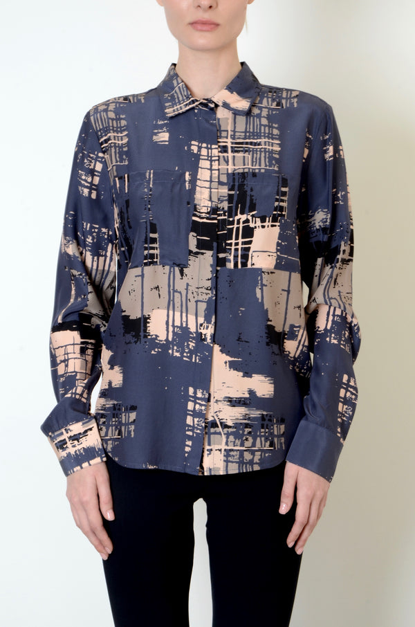 Silk Shirt With Wrap Snap - URSALA F3 Shirt General Orient Abstract Print P 