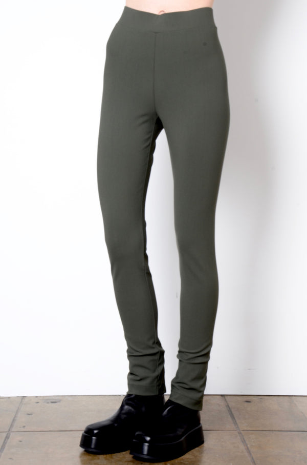 Tech Stretch Slim Pant with Back Ankle Leather & Zip - VITA  STYLEM   