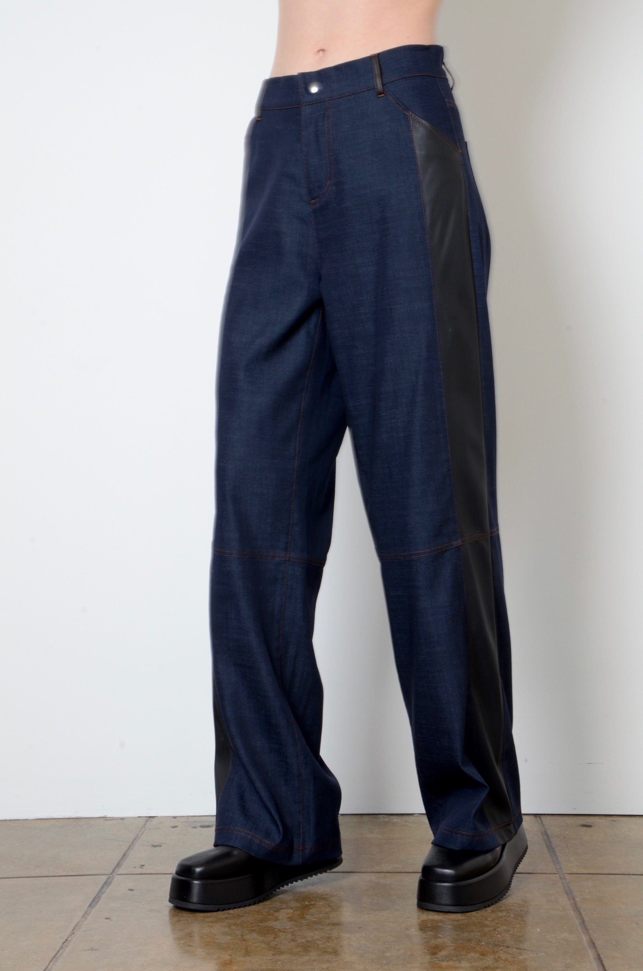 Eco Denim Parachute Pant with Vegan Leather - WEST Pant STYLEM Indigo P