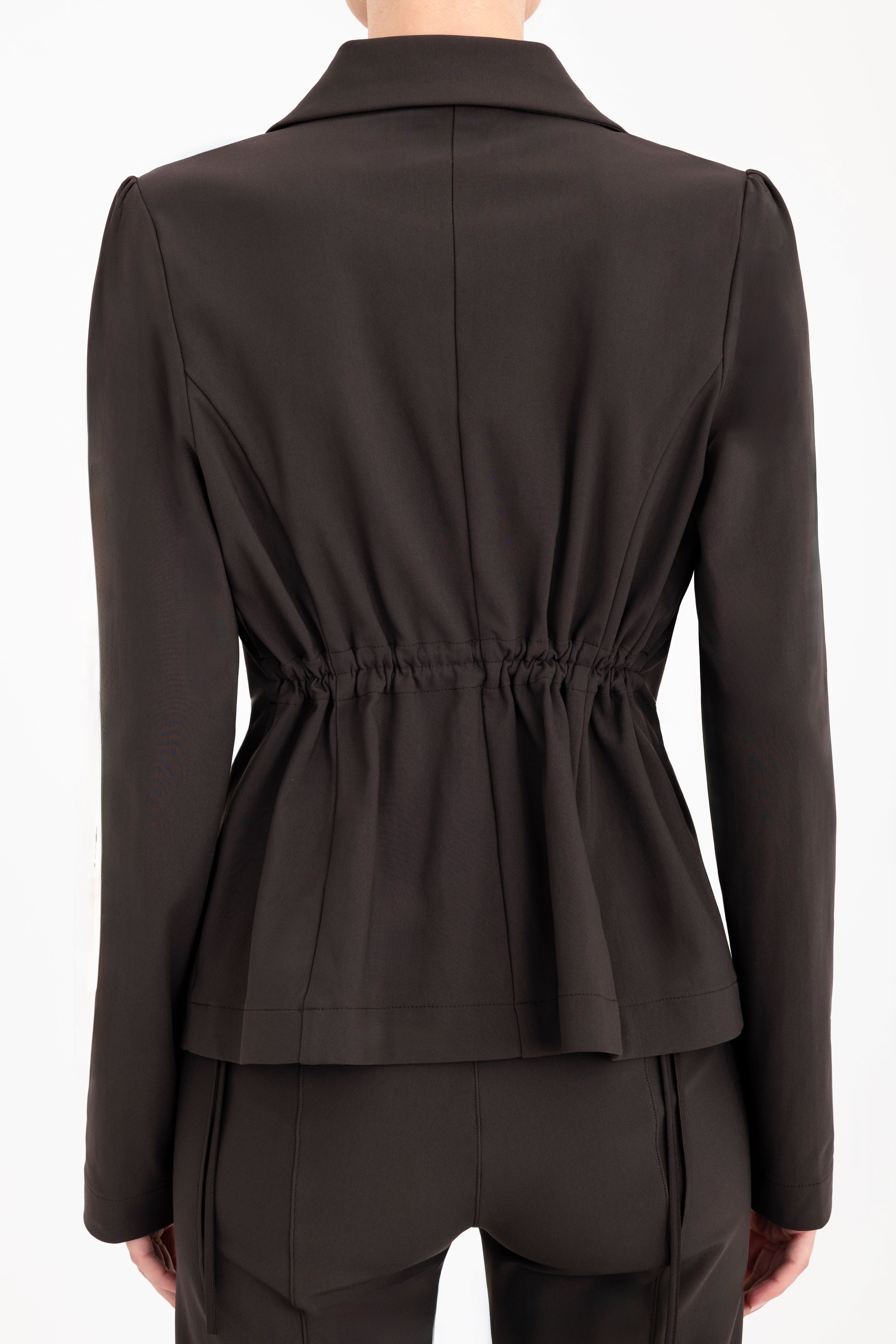 Tech Stretch Puff Sleeve Blazer with Vegan Leather Trim - CARLYLE Jacket GENERAL ORIENT