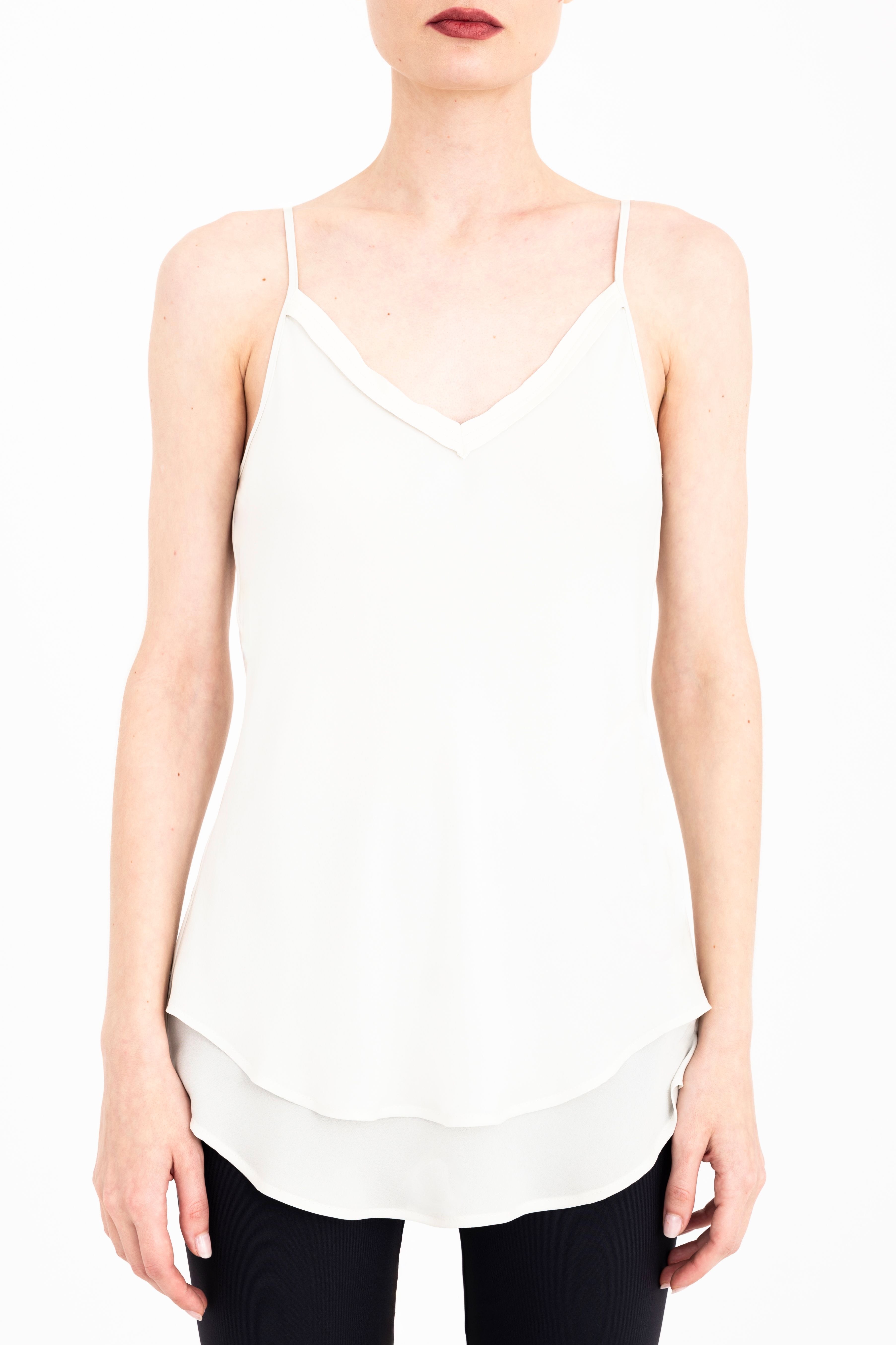 Silk Georgette Double Layer Bias Camisole with Vegan Leather trim - CELESTE Top General Orient