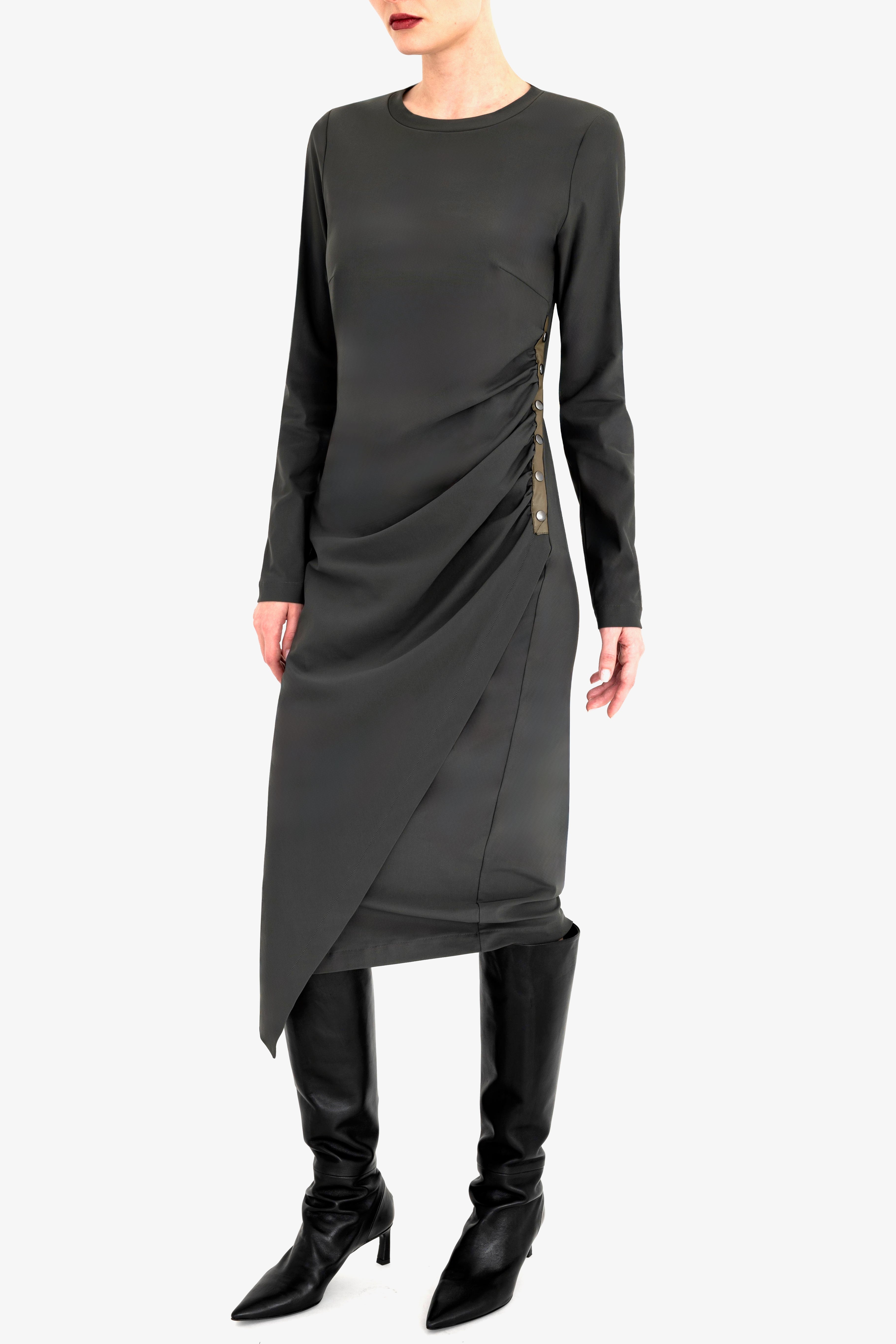 Soft Tech Long T-shirt Ruched Dress with Studs - CHERIN Dress General Orient Kelp ST P
