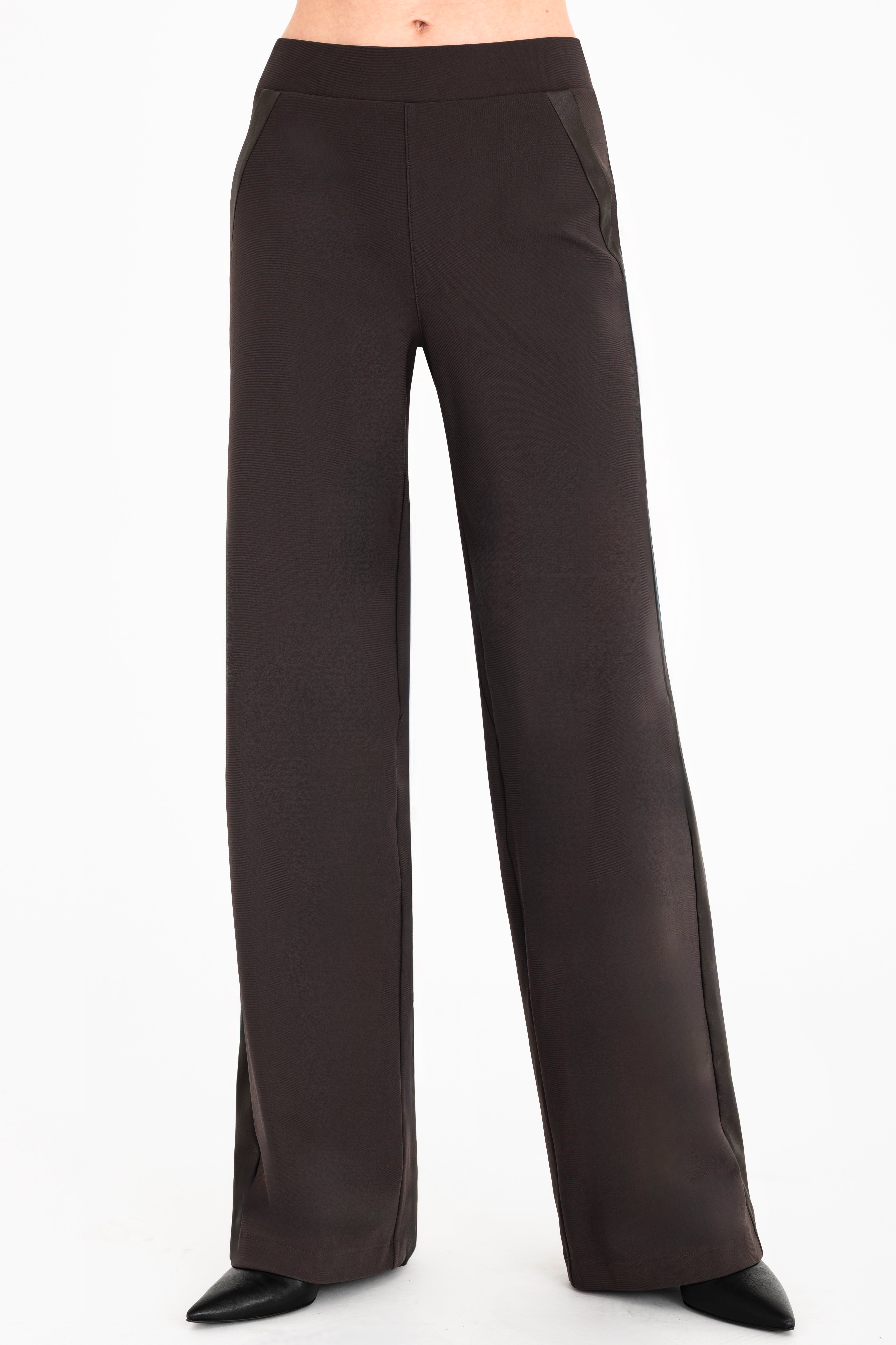 Tech Stretch Slouchy Pant with Vegan Leather Stripe - CLOVIS Pant STYLEM
