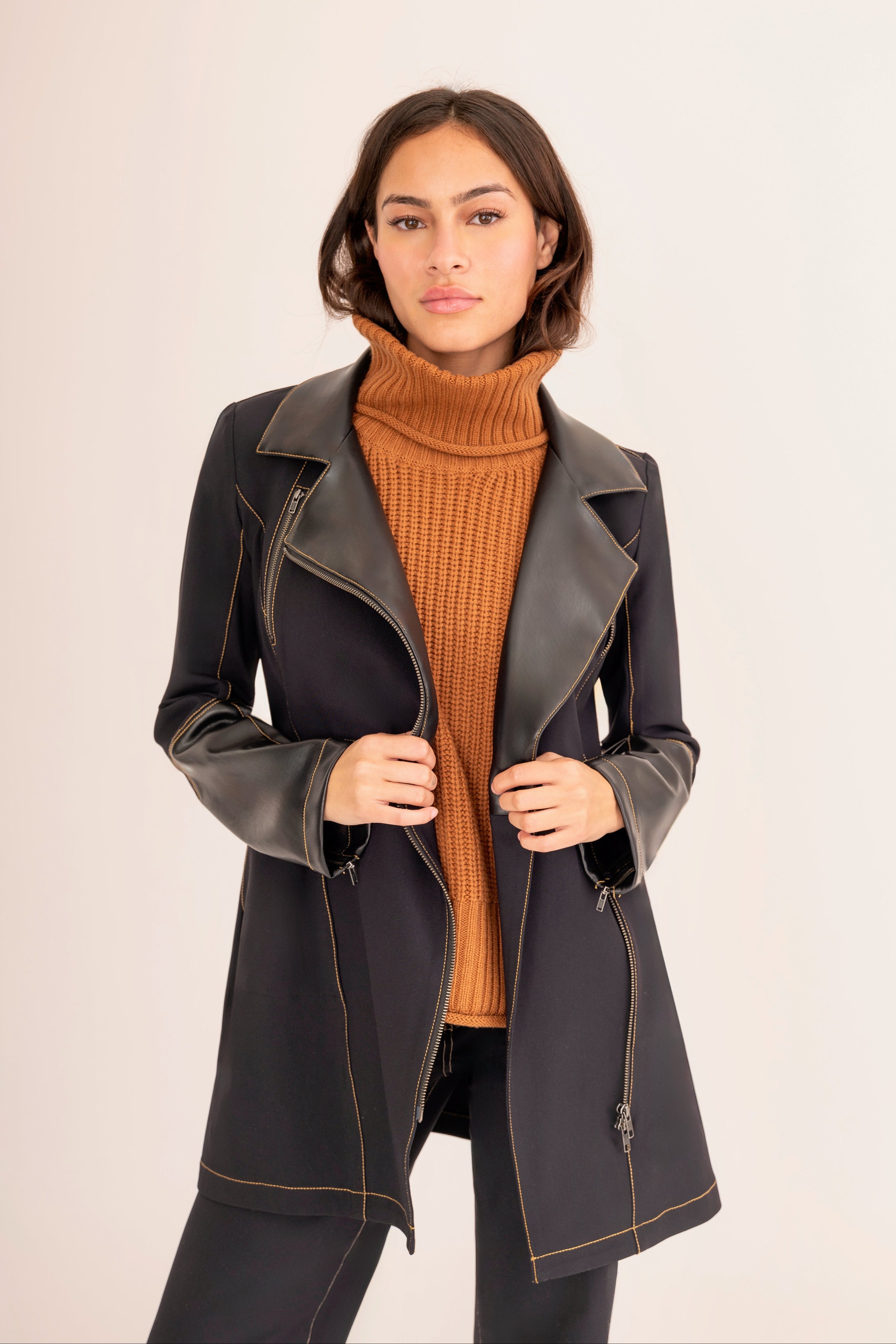 Cashmere Blend Turtle Neck Vest with Side Zip - CARMEL Sweater YUE FENG