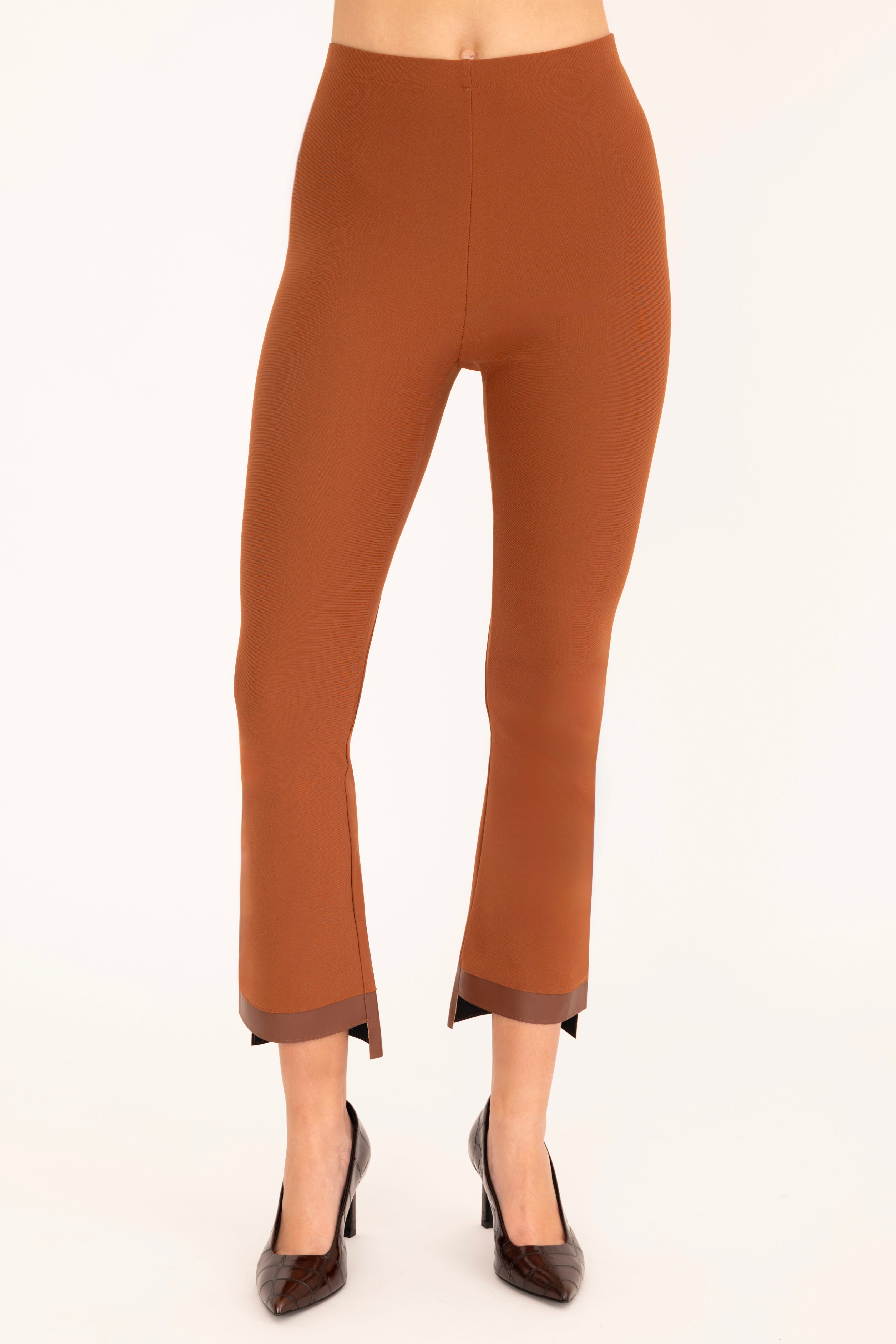 Tech Stretch Vegan Leather Step Hem Cropped Flare Pant - OLGA Pant STYLEM Brick-TS P