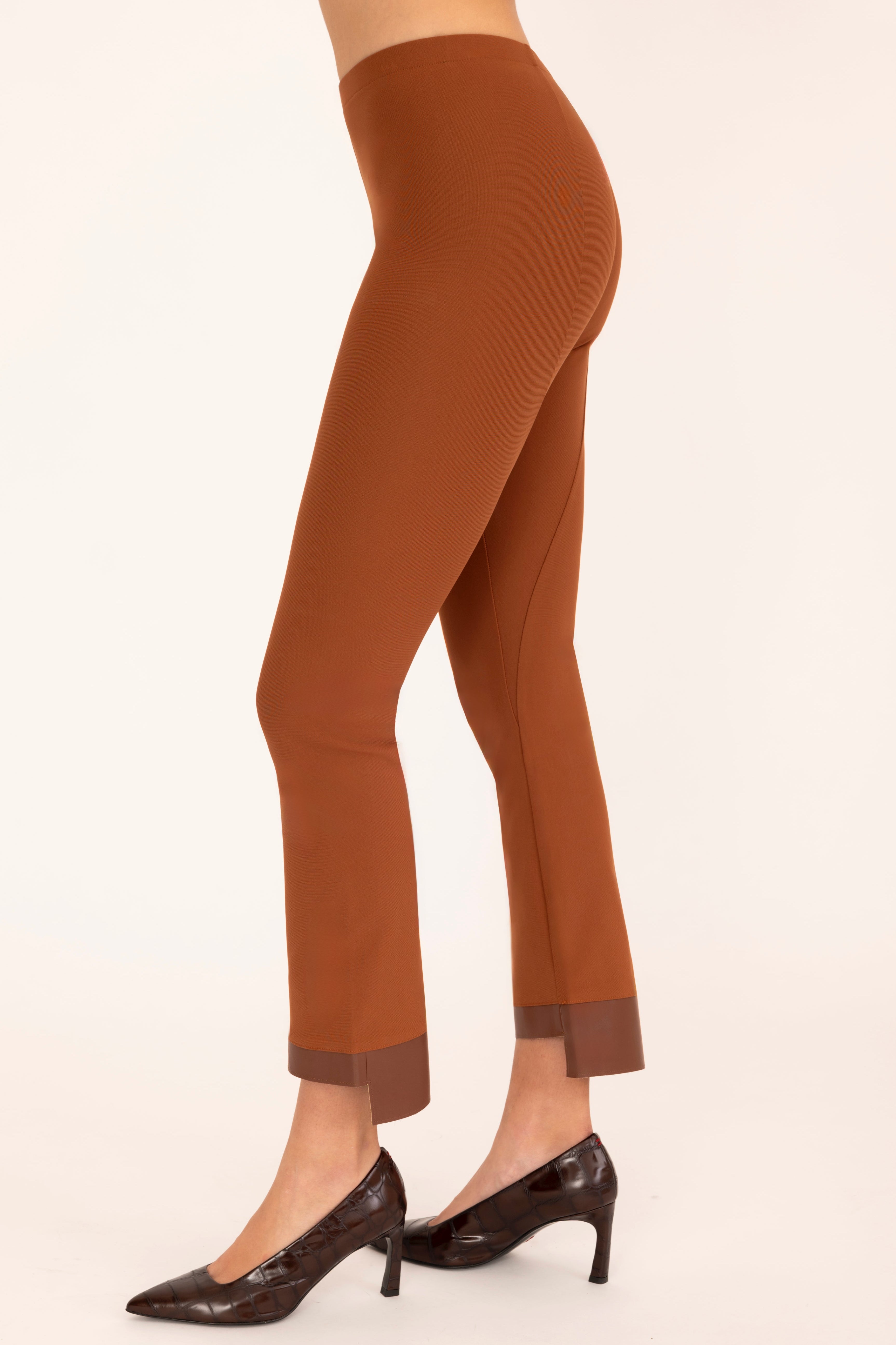 Tech Stretch Vegan Leather Step Hem Cropped Flare Pant - OLGA Pant STYLEM