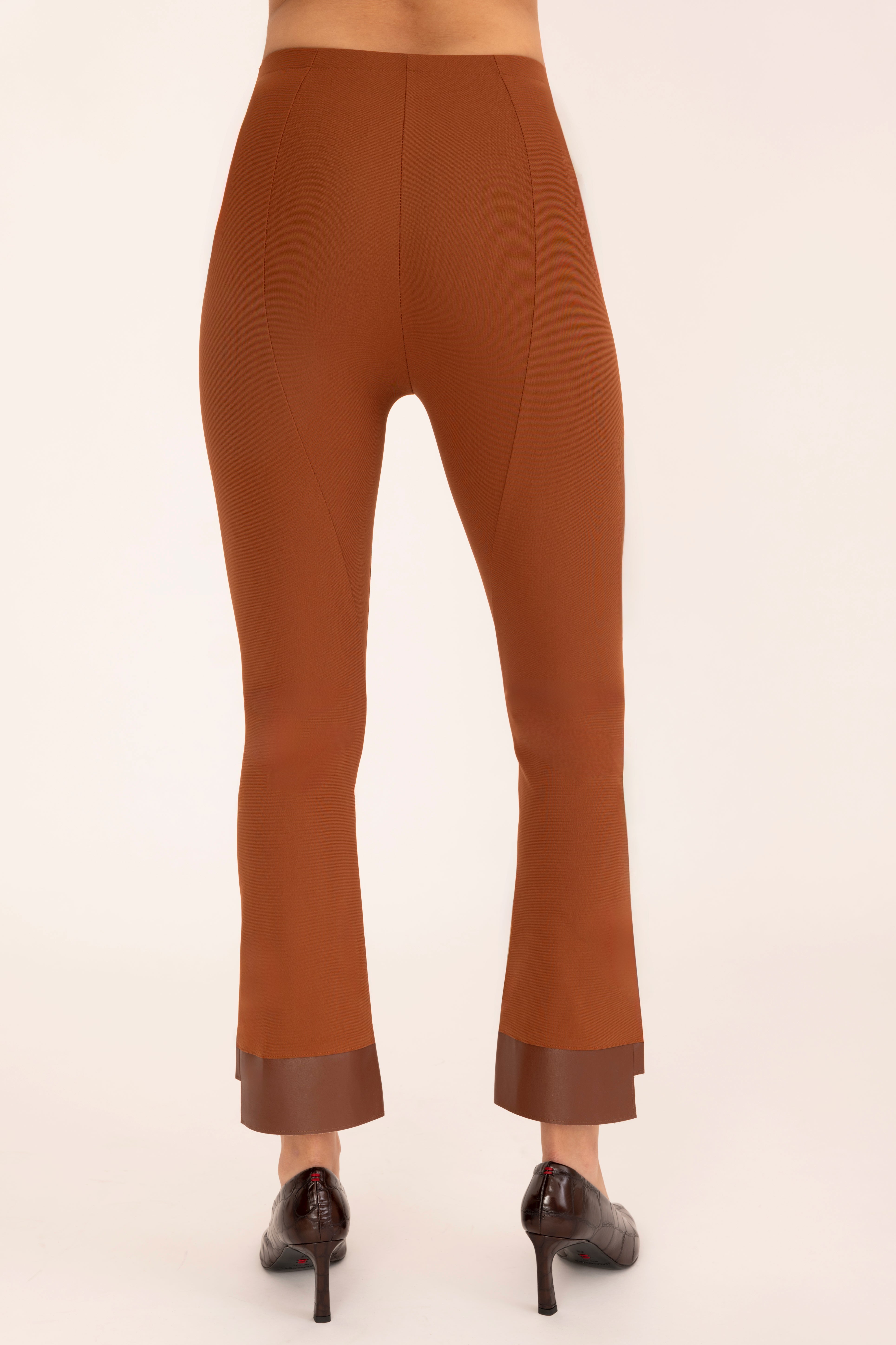 Tech Stretch Vegan Leather Step Hem Cropped Flare Pant - OLGA Pant STYLEM