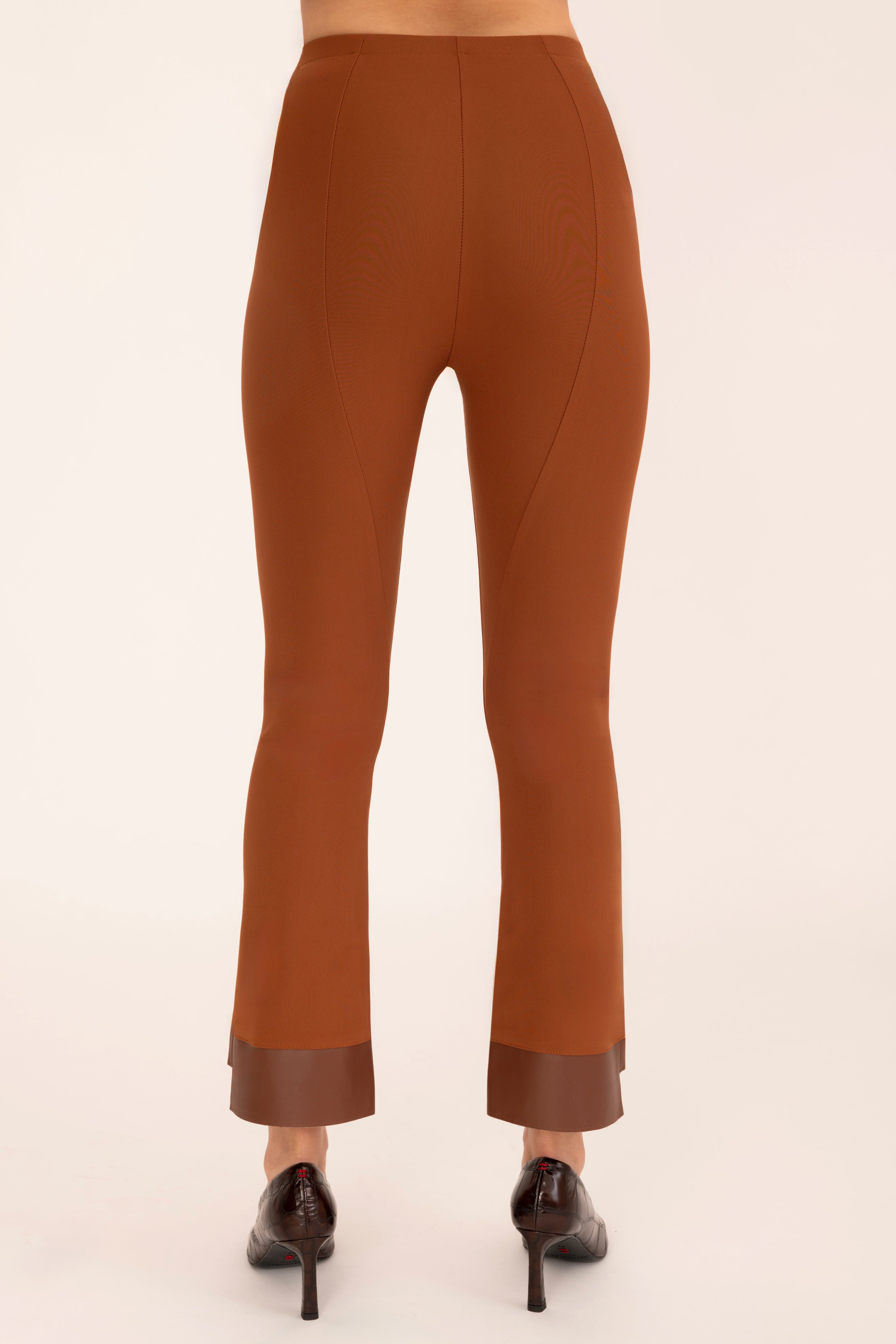 Tech Stretch Vegan Leather Step Hem Cropped Flare Pant - OLGA Pant STYLEM