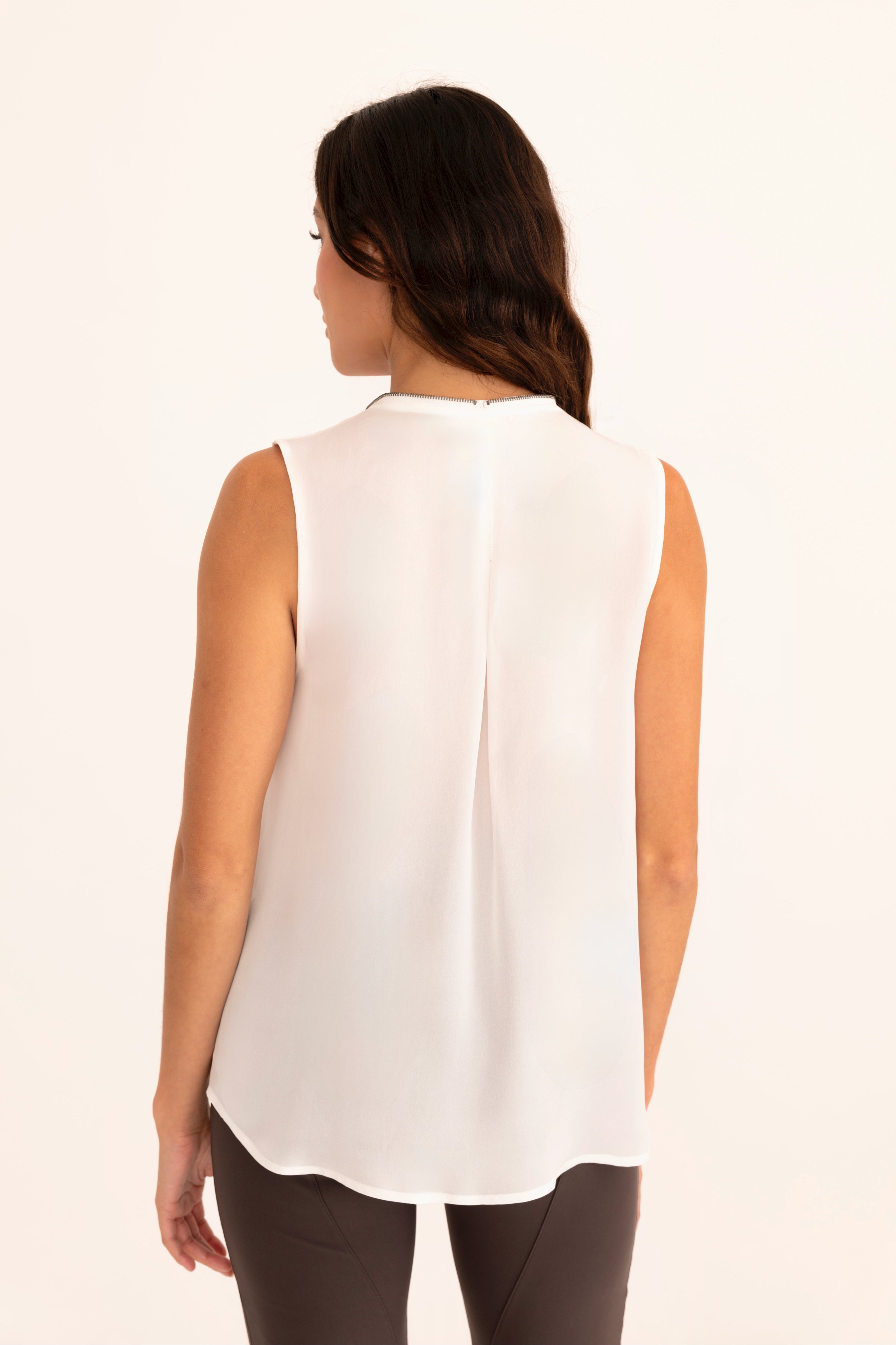 Silk Georgette Shell Top with Zip Trim - UMBERTA Top GENERAL ORIENT