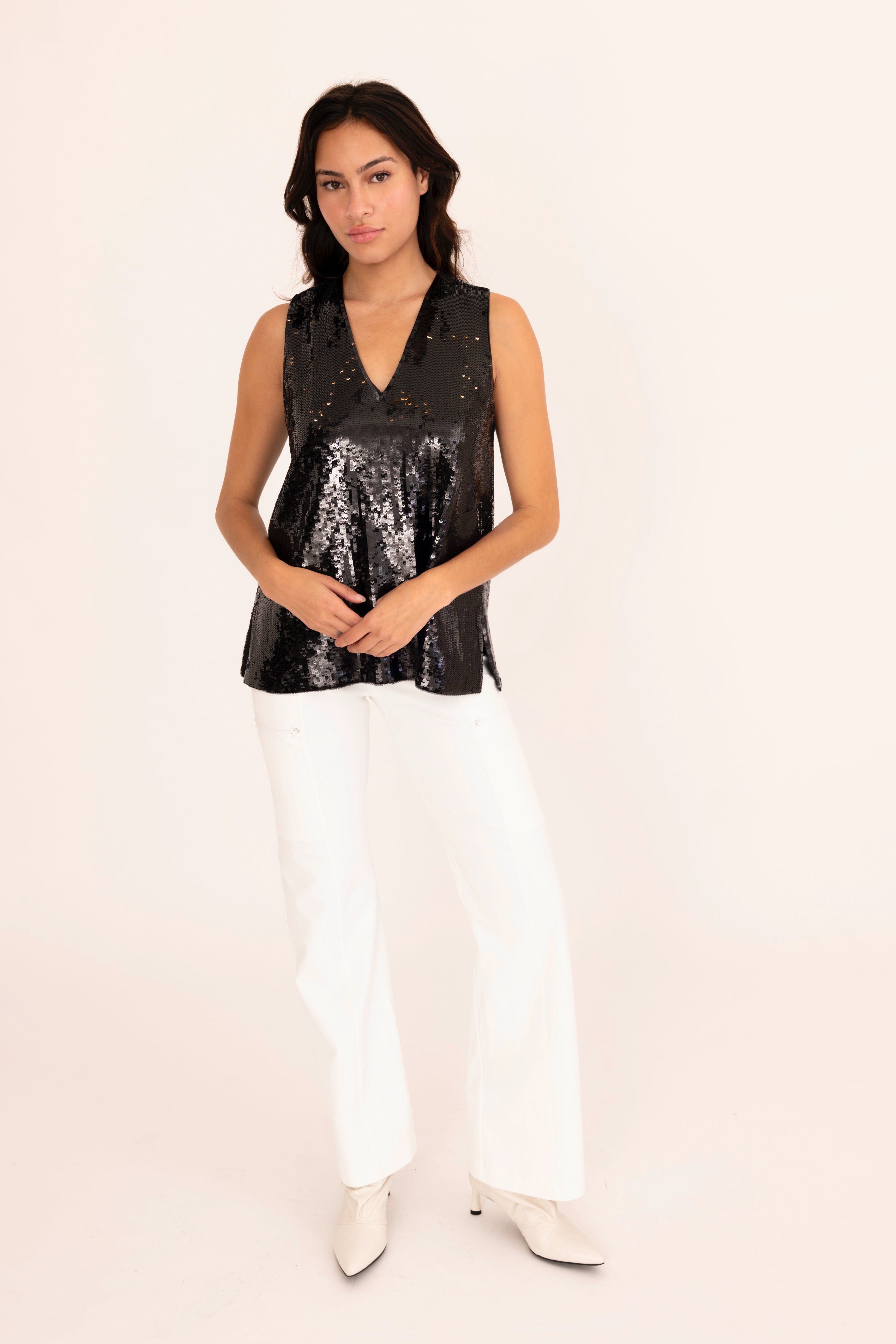 Sequin V Neck Shell Top - ARIANA Top GENERAL ORIENT