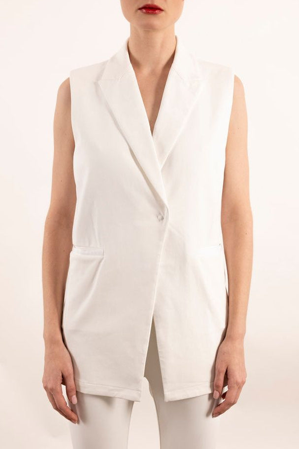 Tech Stretch Blazer Vest with Adjustable Waist - YANA Vest STYLEM White P