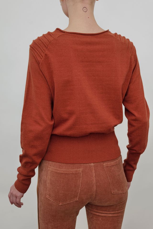 Cotton Sweater Crew Neck Top with Shoulder Detail - ADELINE Sweater STYLEM