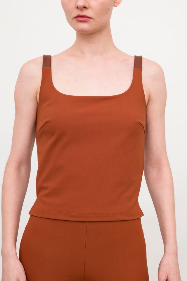 Tech Stretch Tank Top with Leather Trim - TOVALA Top STYLEM