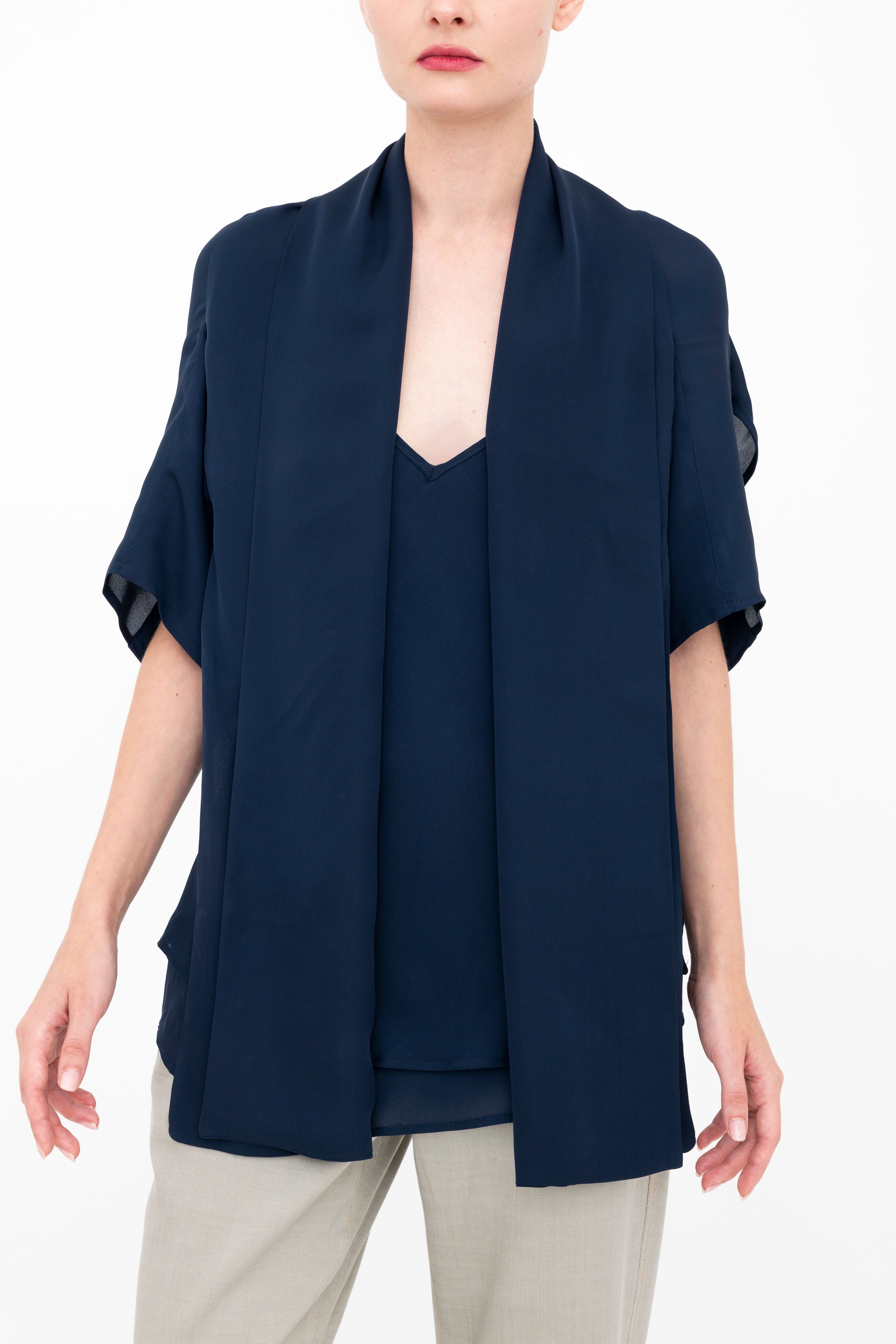 Silk Georgette Asymmetrical Shrug - BEATRIX Jacket GENERAL ORIENT Indigo P