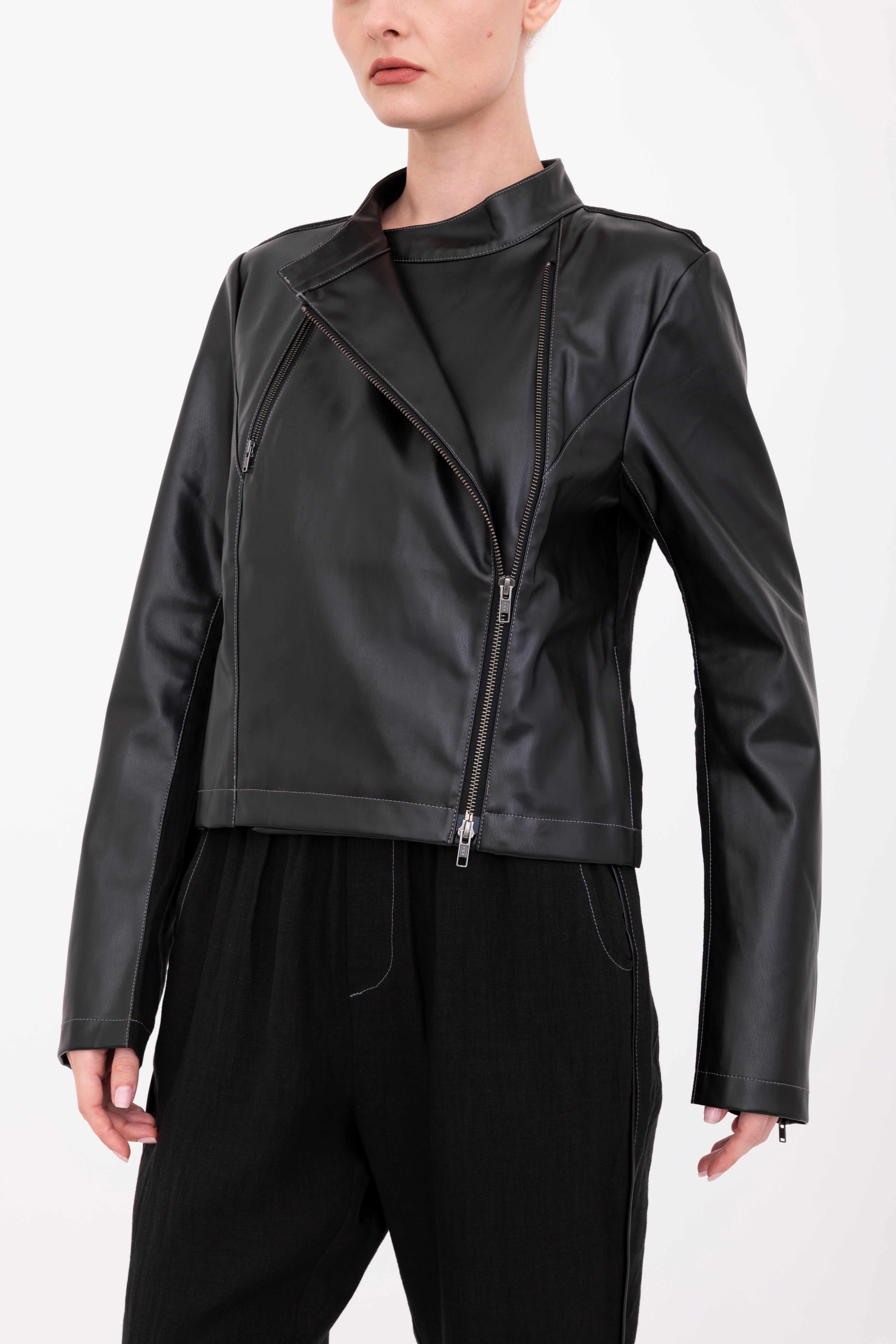 French Linen Moto Jacket with Vegan Leather - BEAUMONT Jacket GENERAL ORIENT