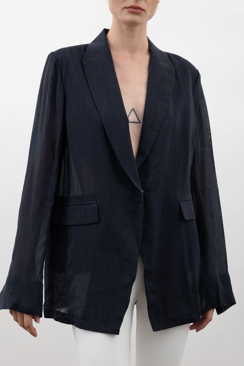 Sheer Ramie Boyfriend Blazer - VERVE Jacket STYLEM Indigo P