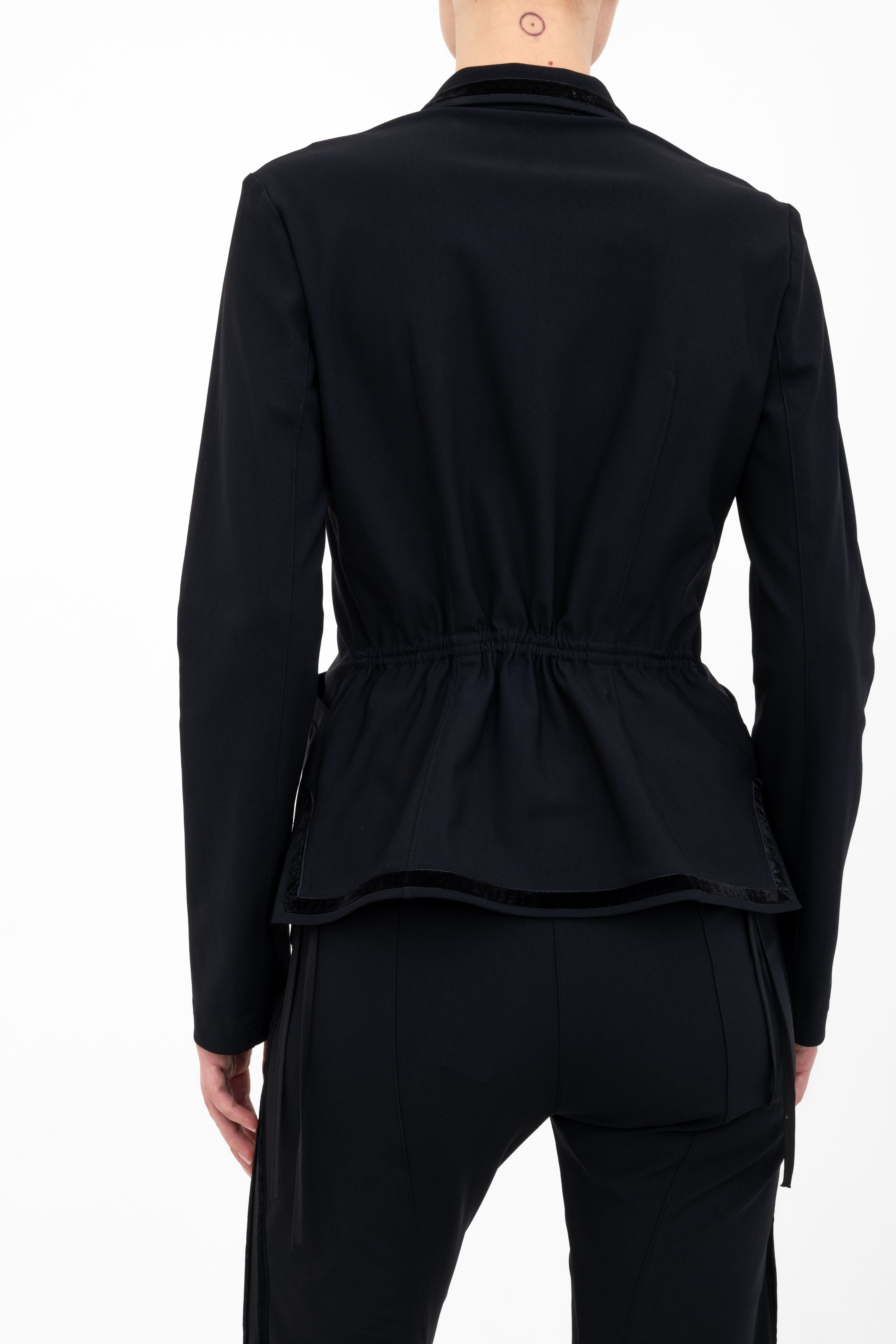 Tech Stretch Shawl Collar Short Blazer with Velvet Stripe - ARLETTE Jacket GENERAL ORIENT