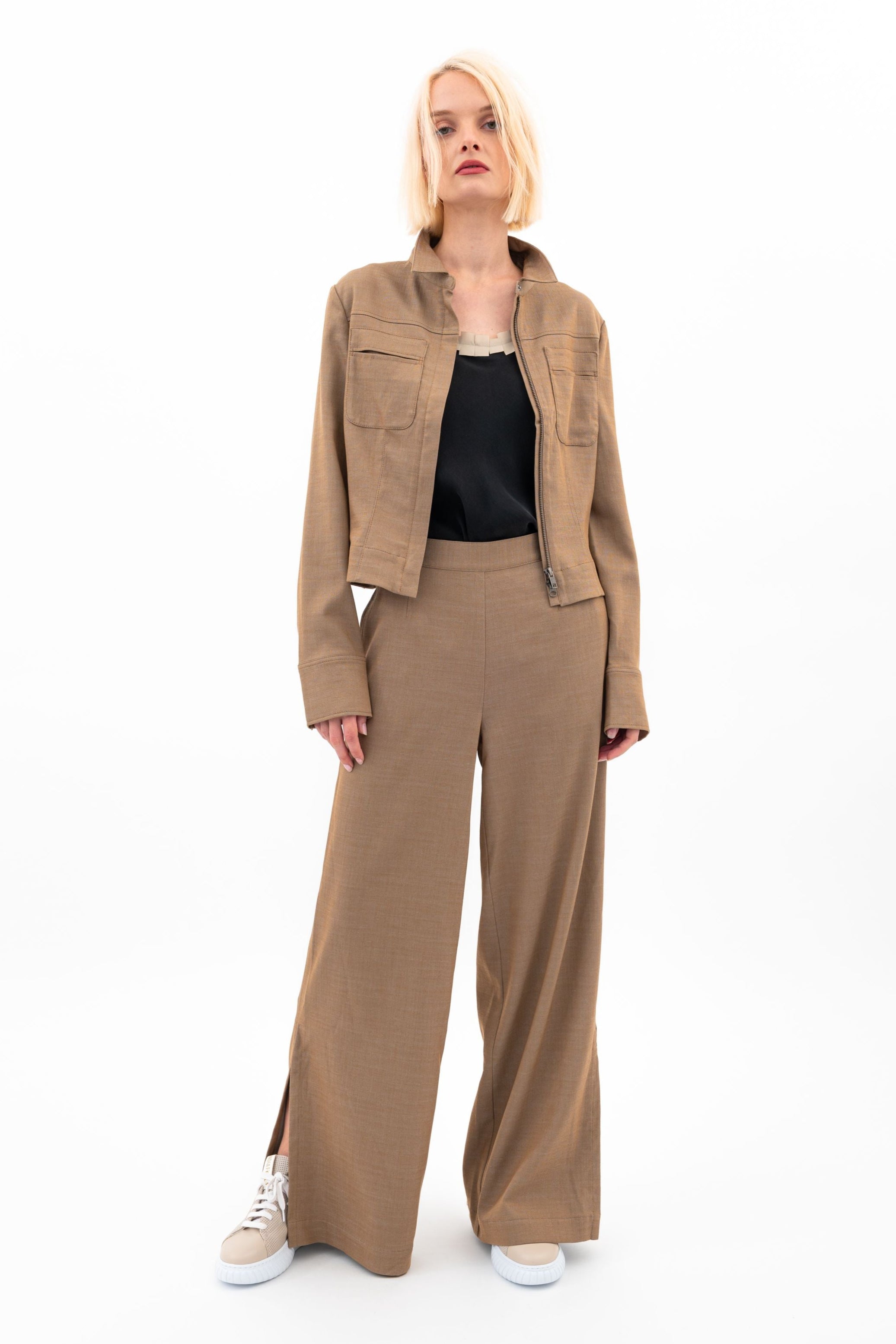 Eco Slub Denim Wide Pants with side vent - VANCE – Elaine