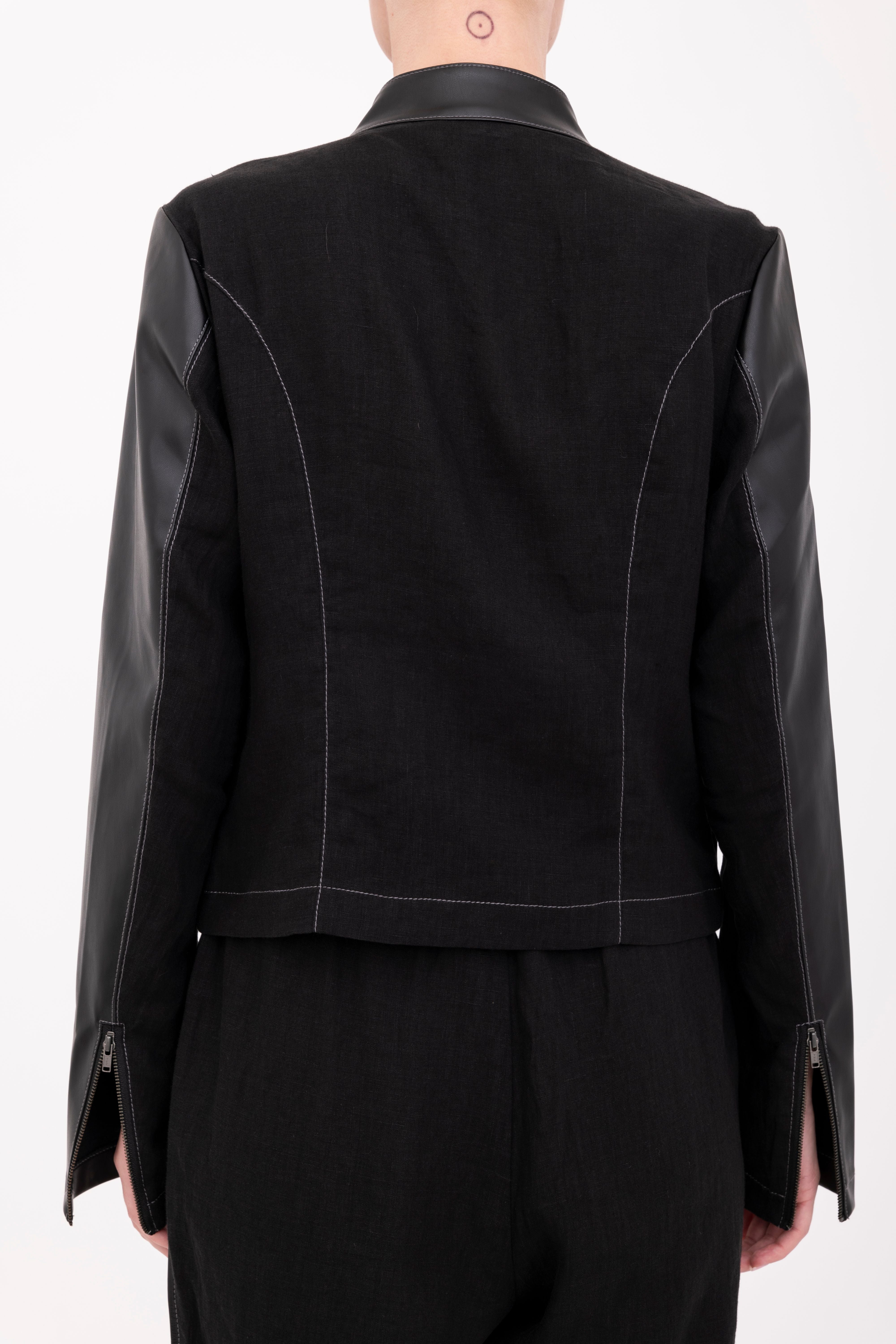 French Linen Moto Jacket with Vegan Leather - BEAUMONT Jacket GENERAL ORIENT