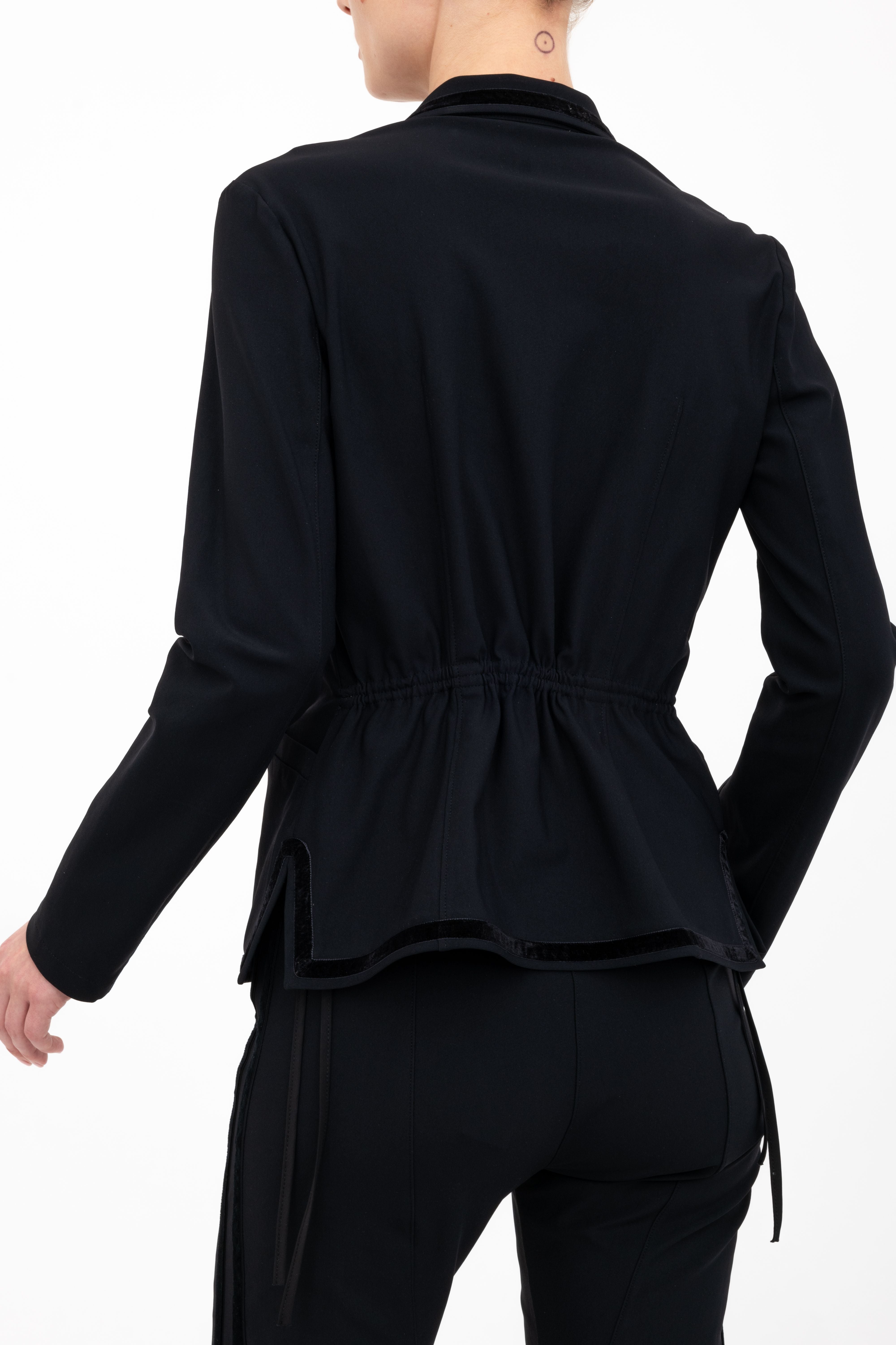 Tech Stretch Shawl Collar Short Blazer with Velvet Stripe - ARLETTE Jacket GENERAL ORIENT