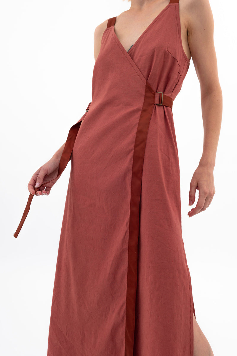 Stretch Linen Faux Wrap Dress - WALTRINA SP24 Dress STYLEM   