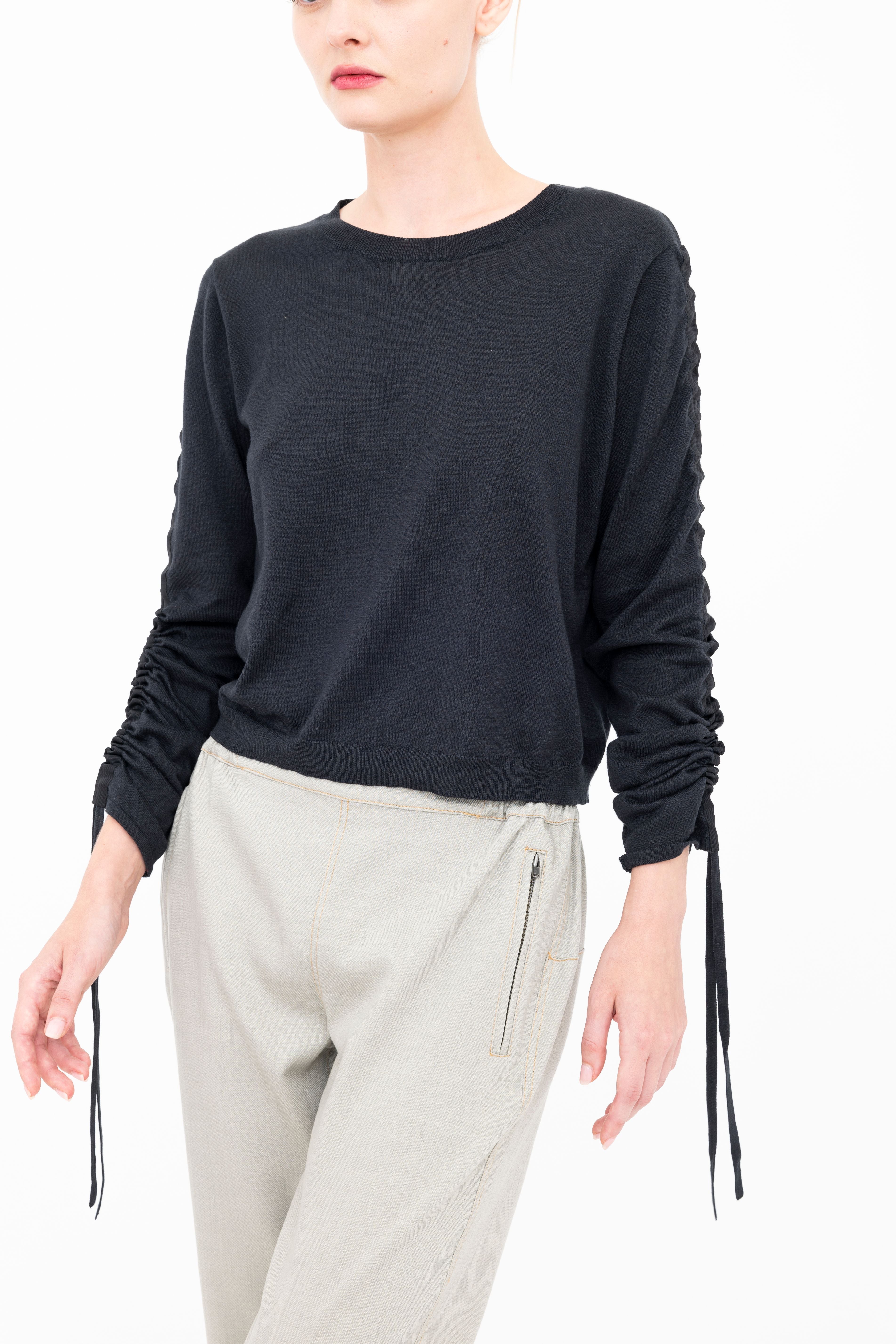 Organic Cotton Blend Crew Neck Knit Top - BRIAR Sweater YUE FENG Black P