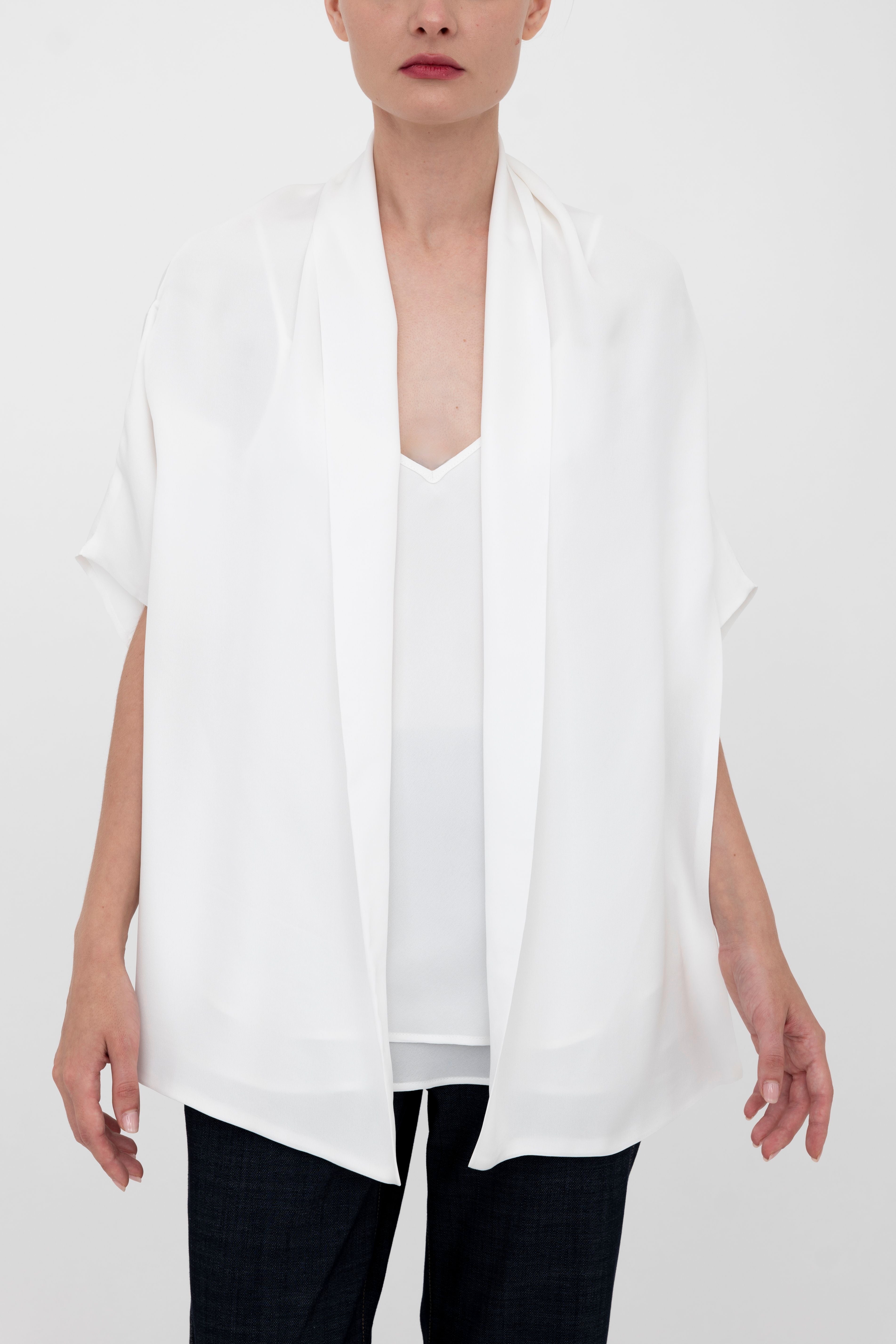 Silk Georgette Asymmetrical Shrug - BEATRIX Jacket GENERAL ORIENT White P