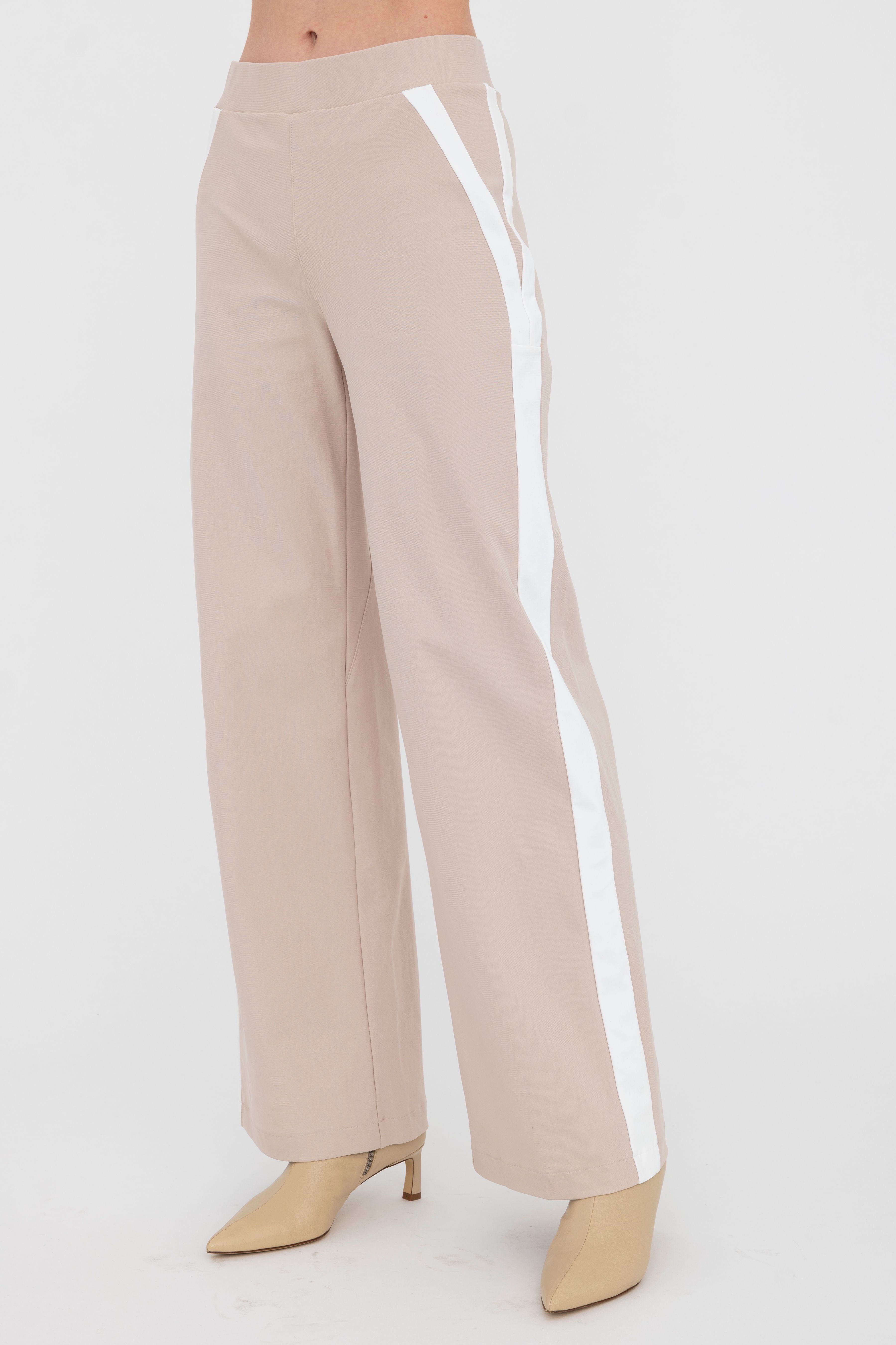 Tech Stretch Slouchy Pant with Side Contrast Stripe - BENTEN Pant STYLEM Nude/White P