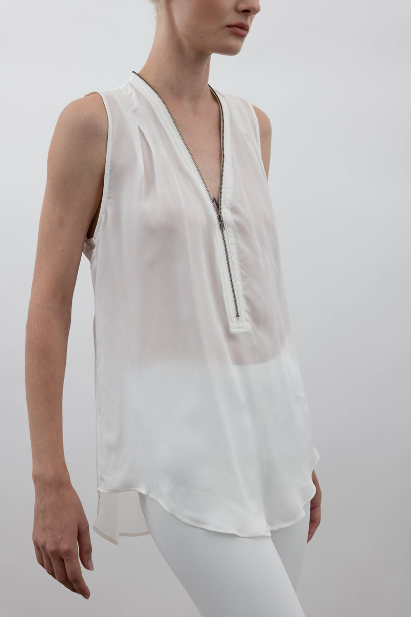 Silky Cupro Shell Top with Zip Trim - UMBERTA CORE Top STYLEM   