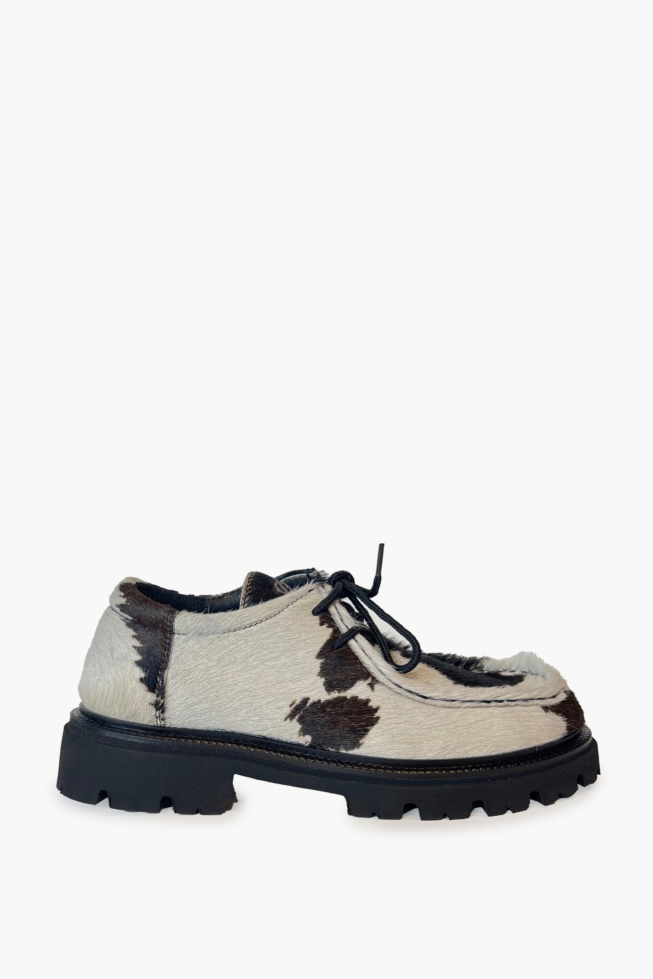 Cow Print Calf Hair Lace Up Loafer with E.V.A. Sole