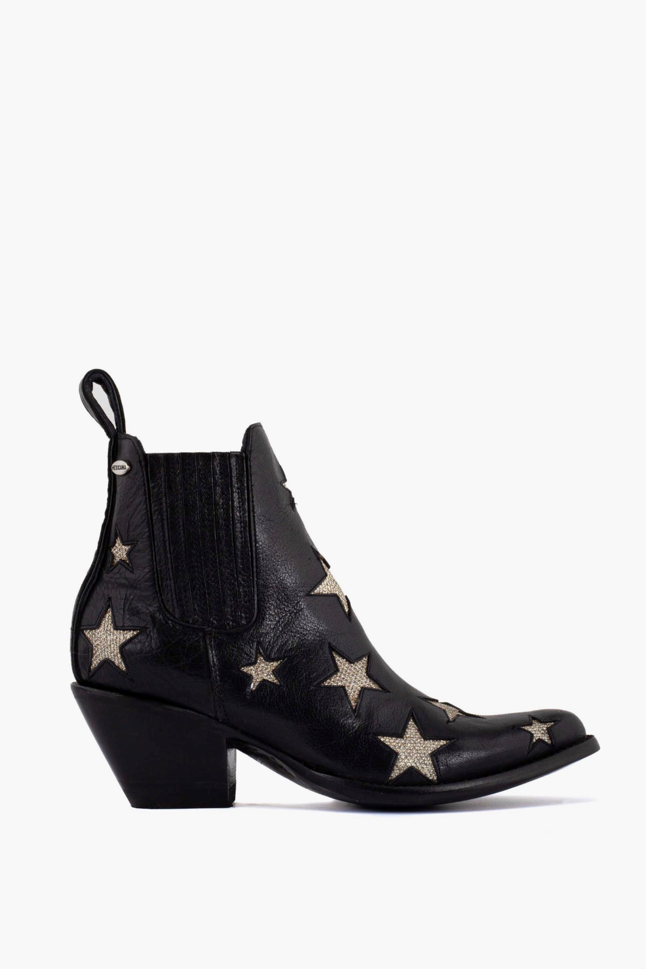 Black Cowboy Pointed Toe Star Ankle Boots