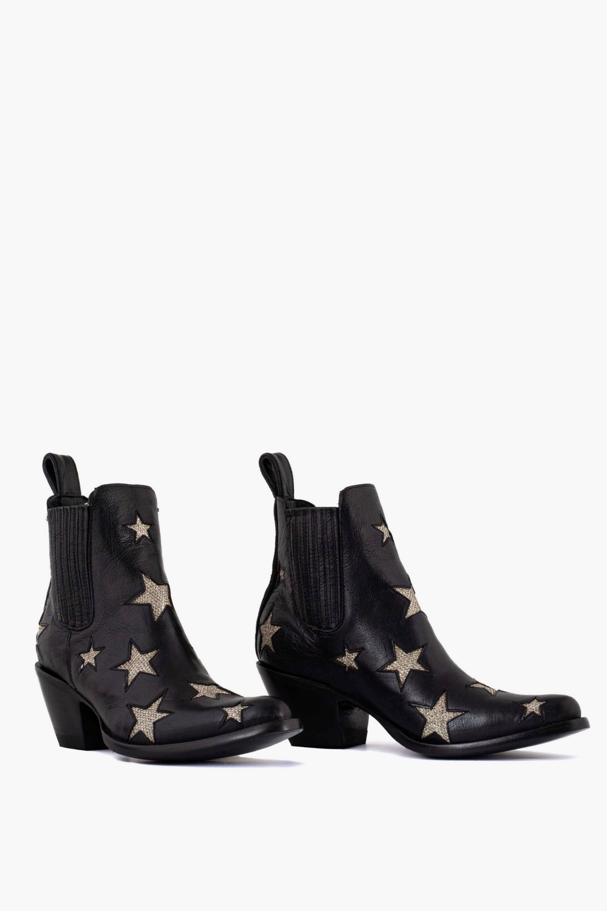 Black Cowboy Pointed Toe Star Ankle Boots