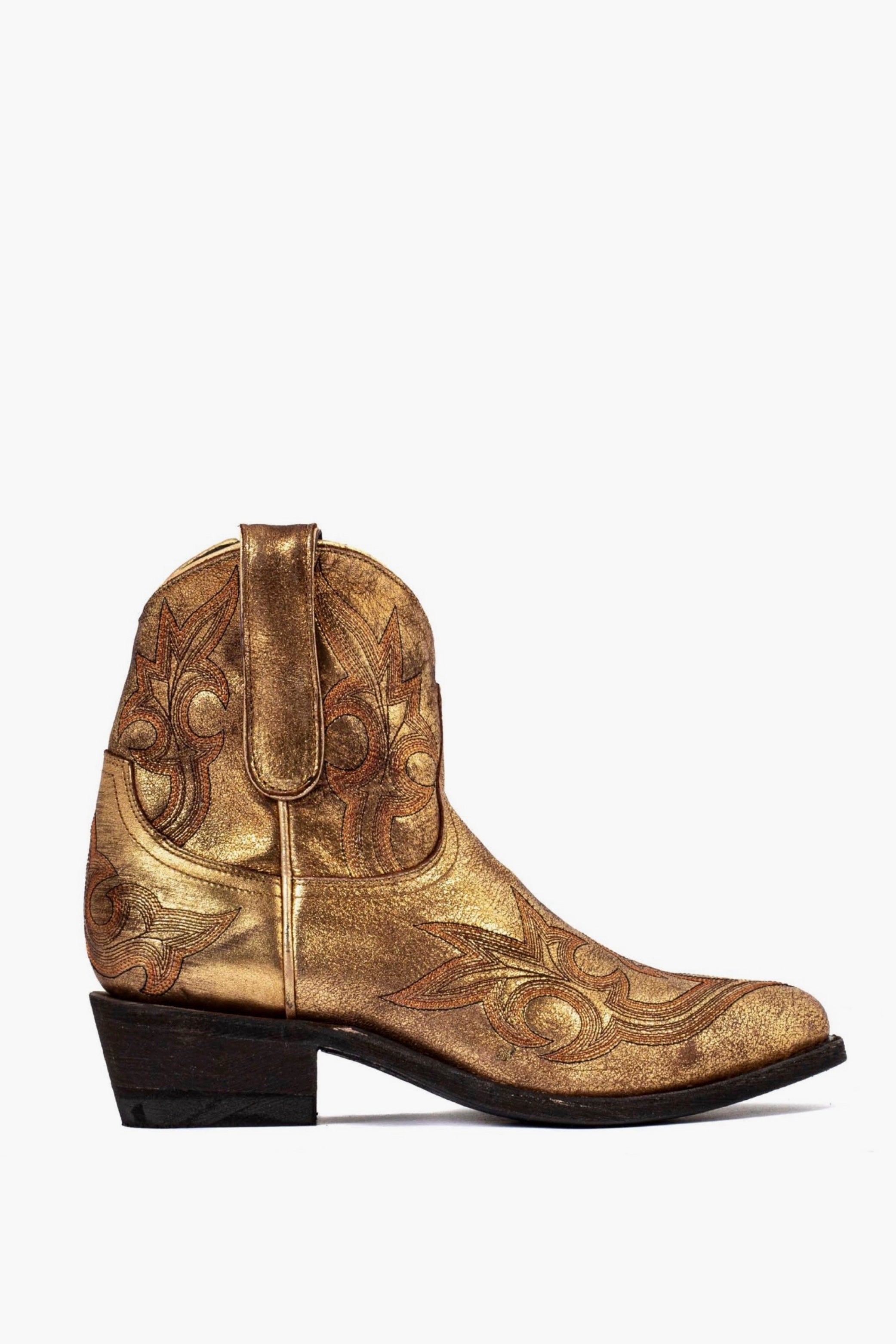 Gold Cowboy Round Toe Ankle Boots