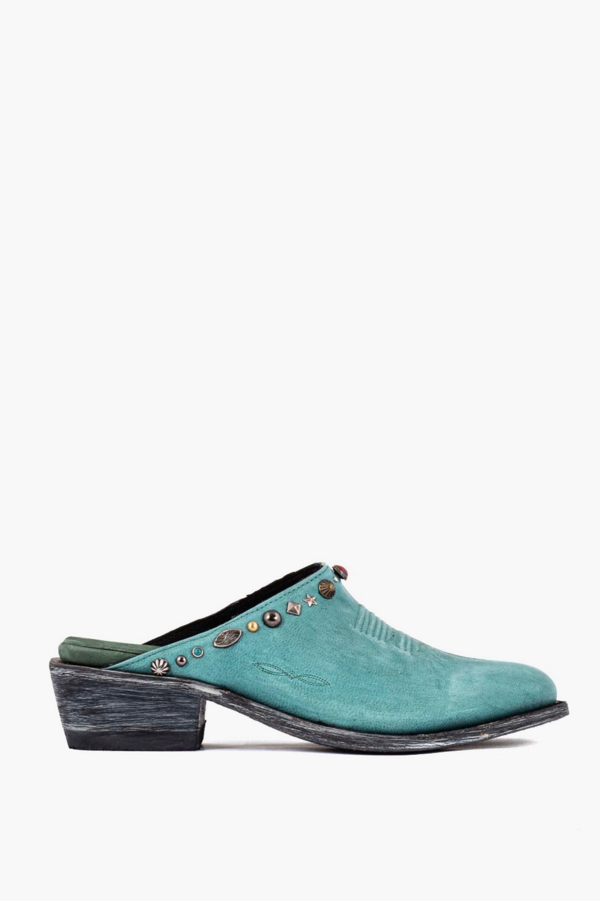 Turquoise Cowboy Round Toe Mules