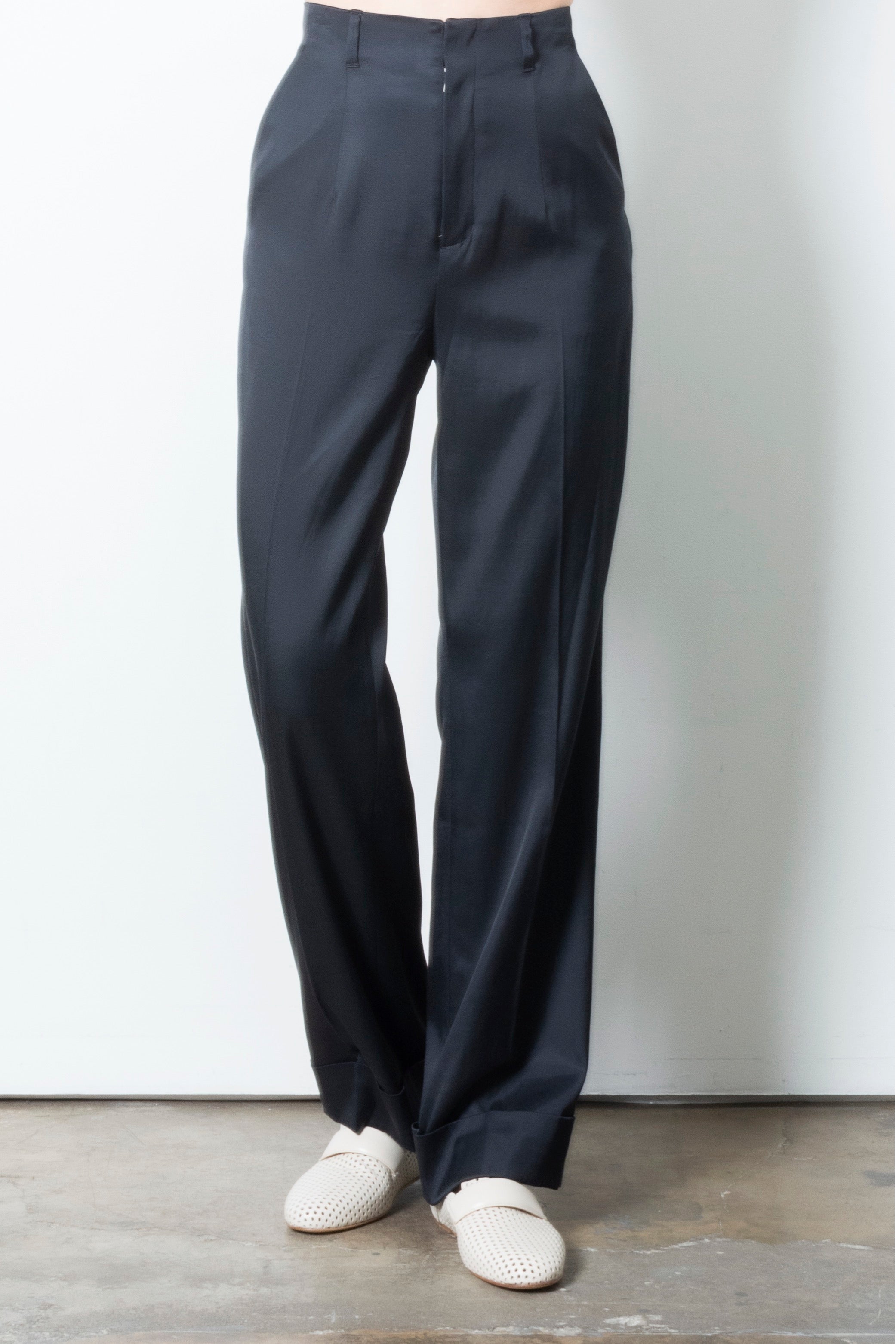 Cupro Cuffed Wide Pants - THIERRY