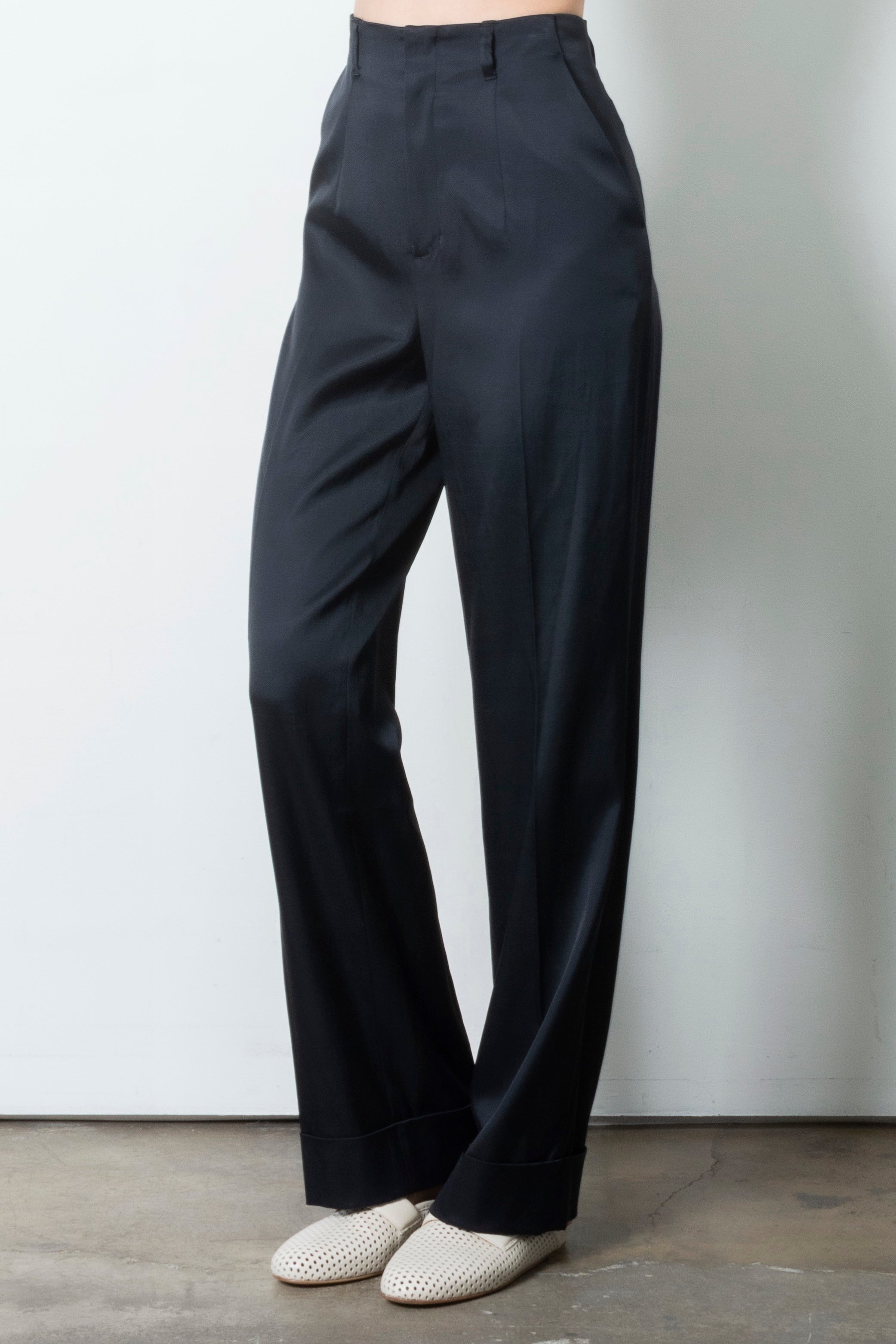 Cupro Cuffed Wide Pants - THIERRY