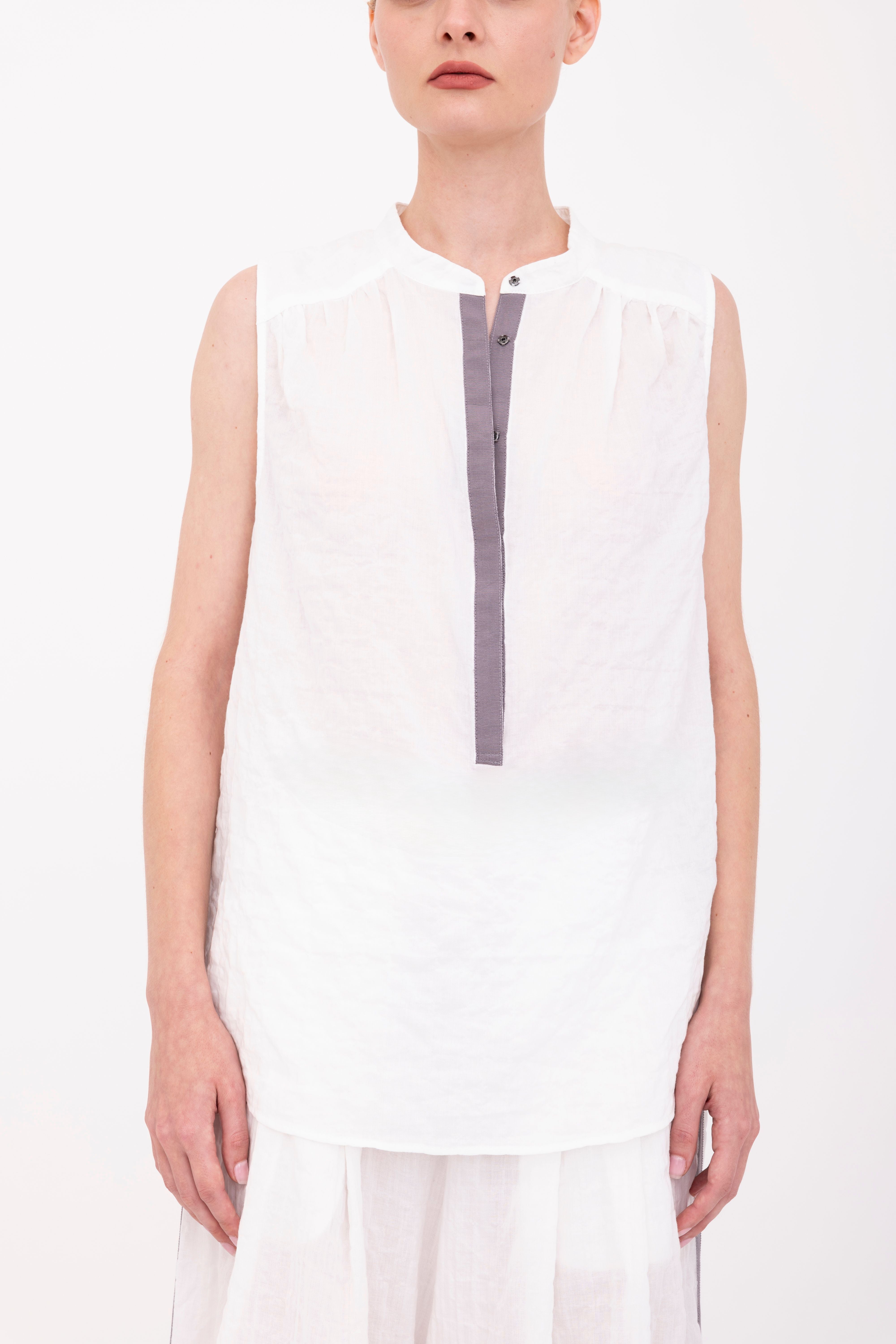 Textured Cotton Button Up Shell Top - BEGONIA Top GENERAL ORIENT White P