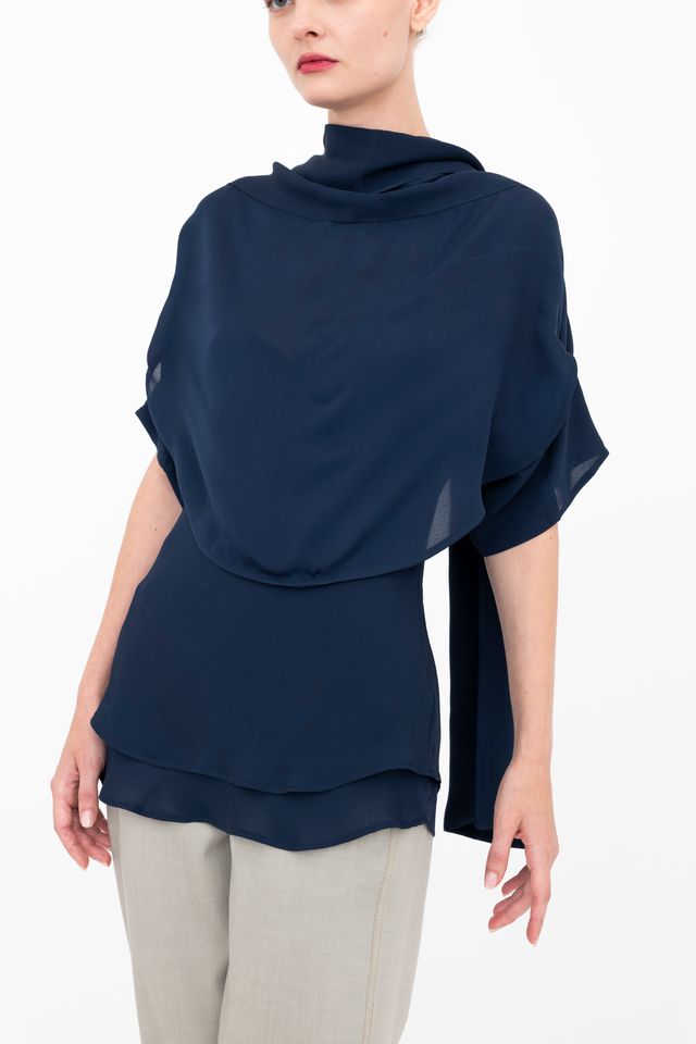 Silk Georgette Asymmetrical Shrug - BEATRIX Jacket GENERAL ORIENT