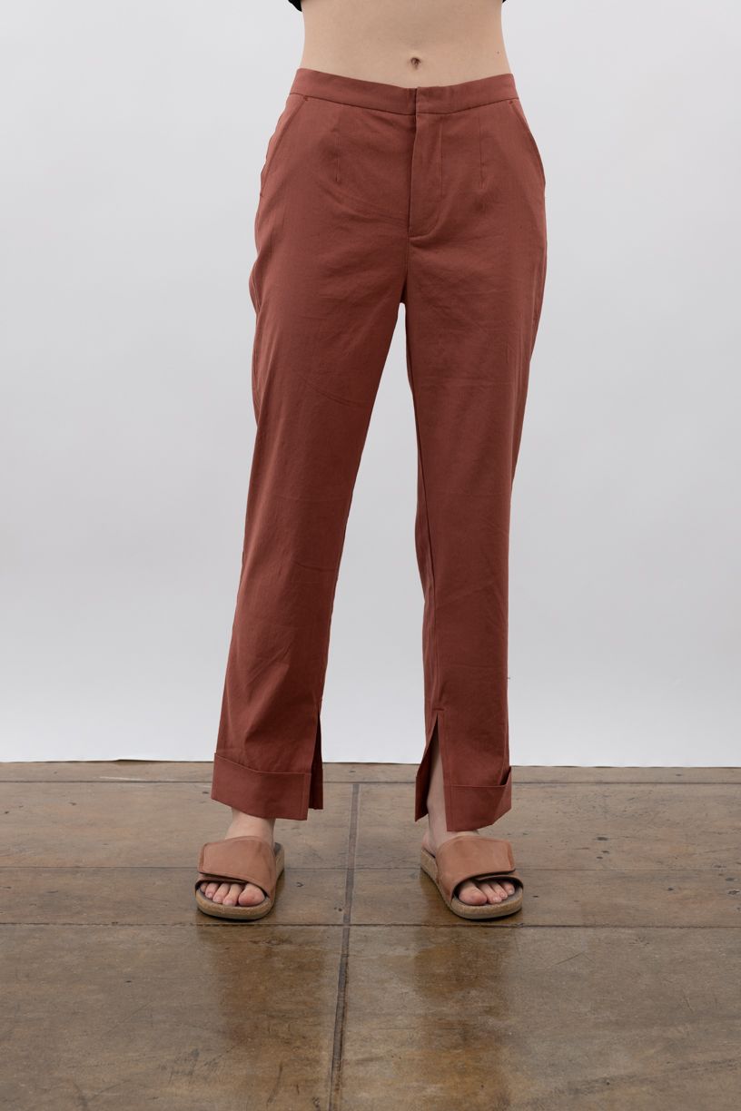 Stretch Linen Cuffed Slim Pant - WISTERIA Pant STYLEM Terracotta P