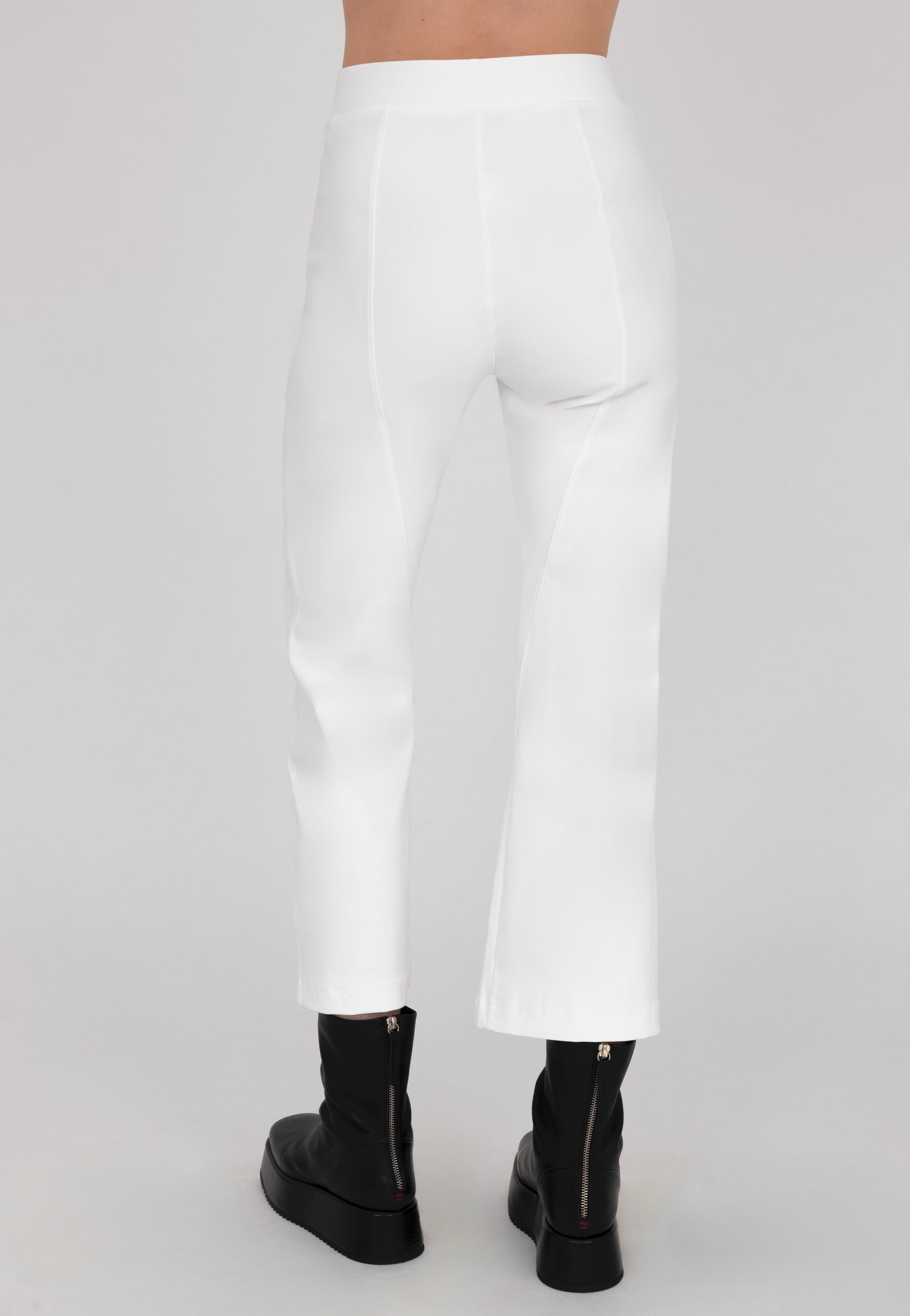 White Tech Stretch Cropped Flare Pant with Utility Pockets