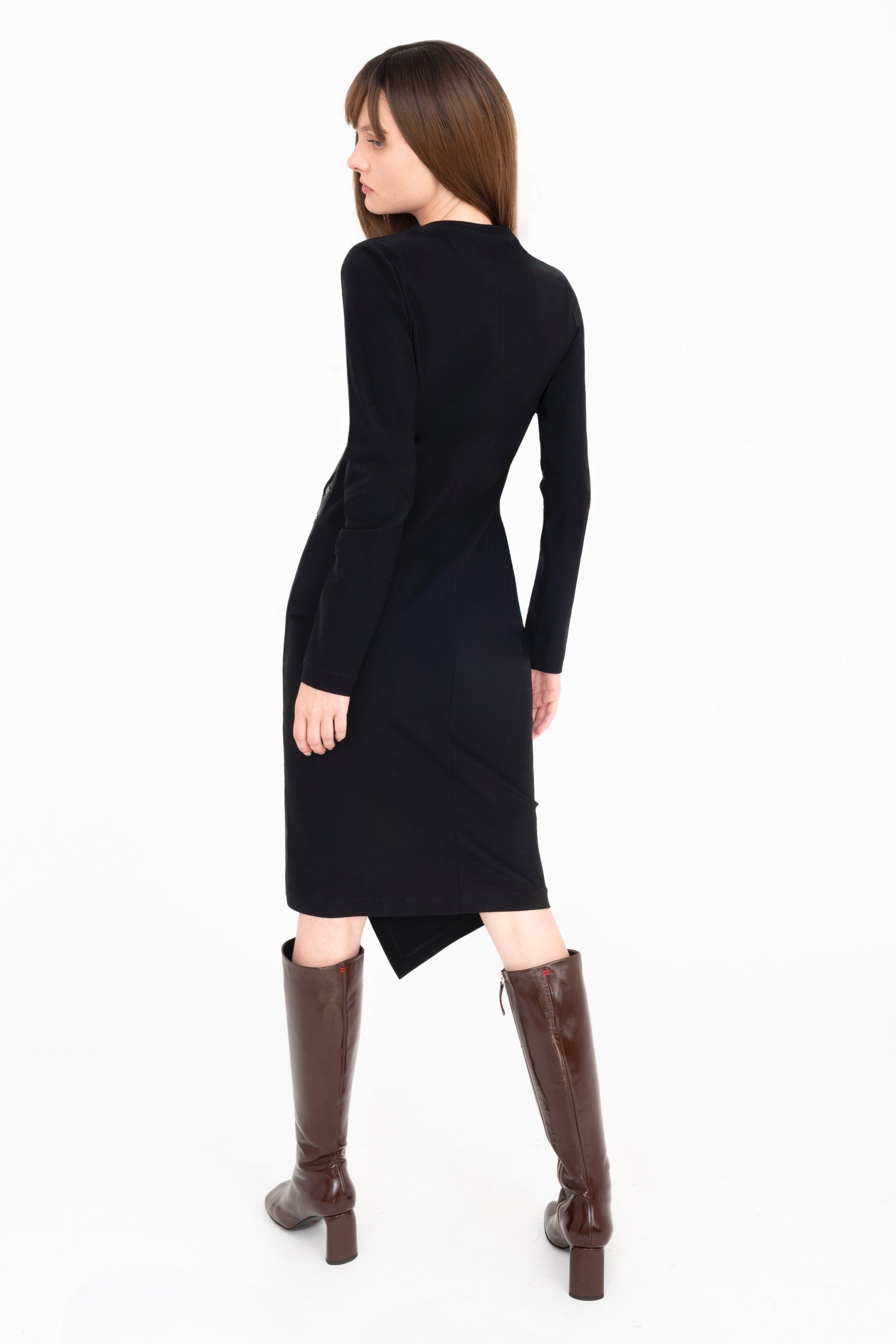 Soft Tech Long T-shirt Ruched Dress with Studs - CHERIN Dress General Orient