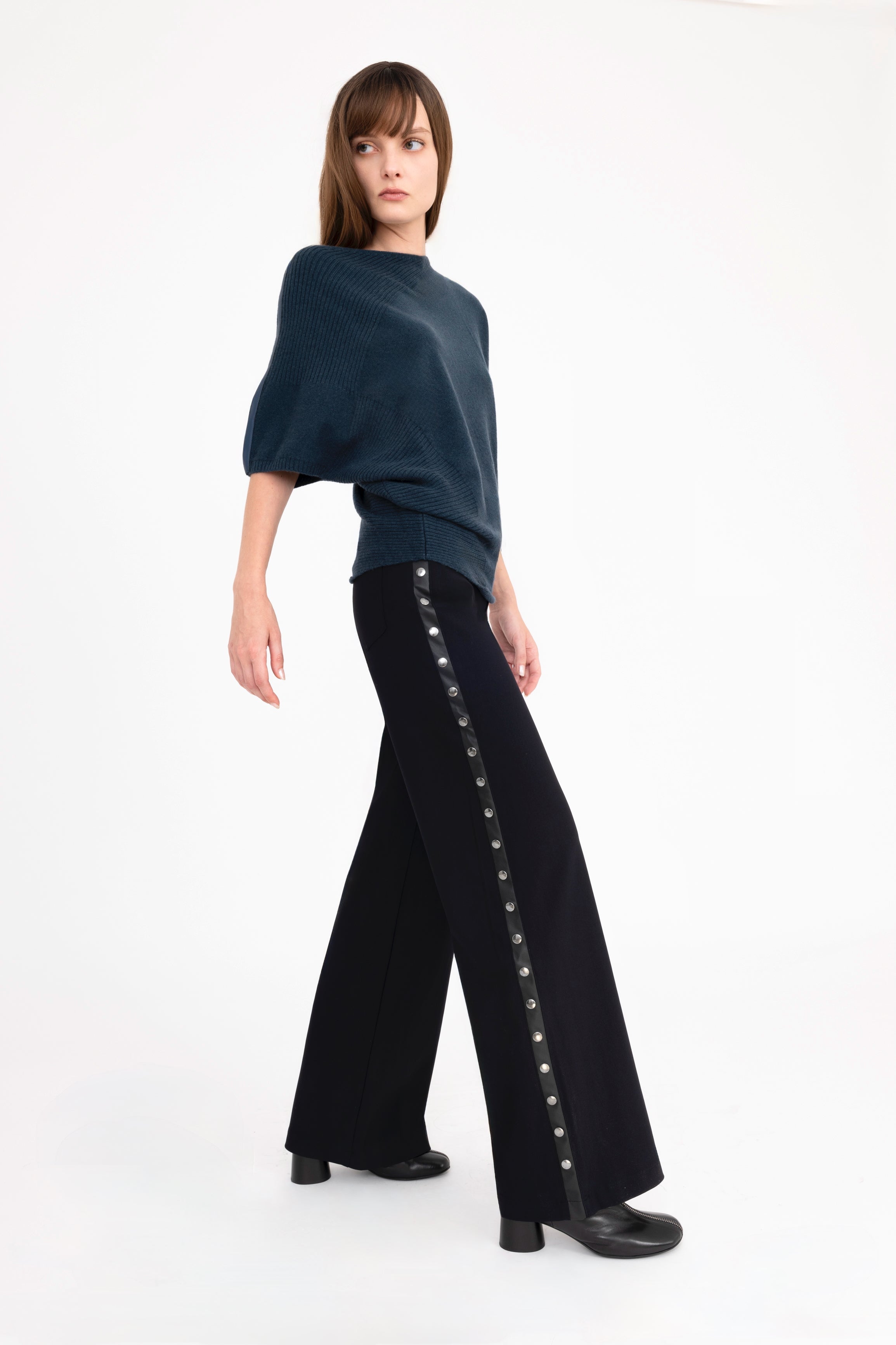 Cashmere Blend Asymmetrical Shell Top with Vegan Leather Trim - CARRARA Sweater YUE FENG