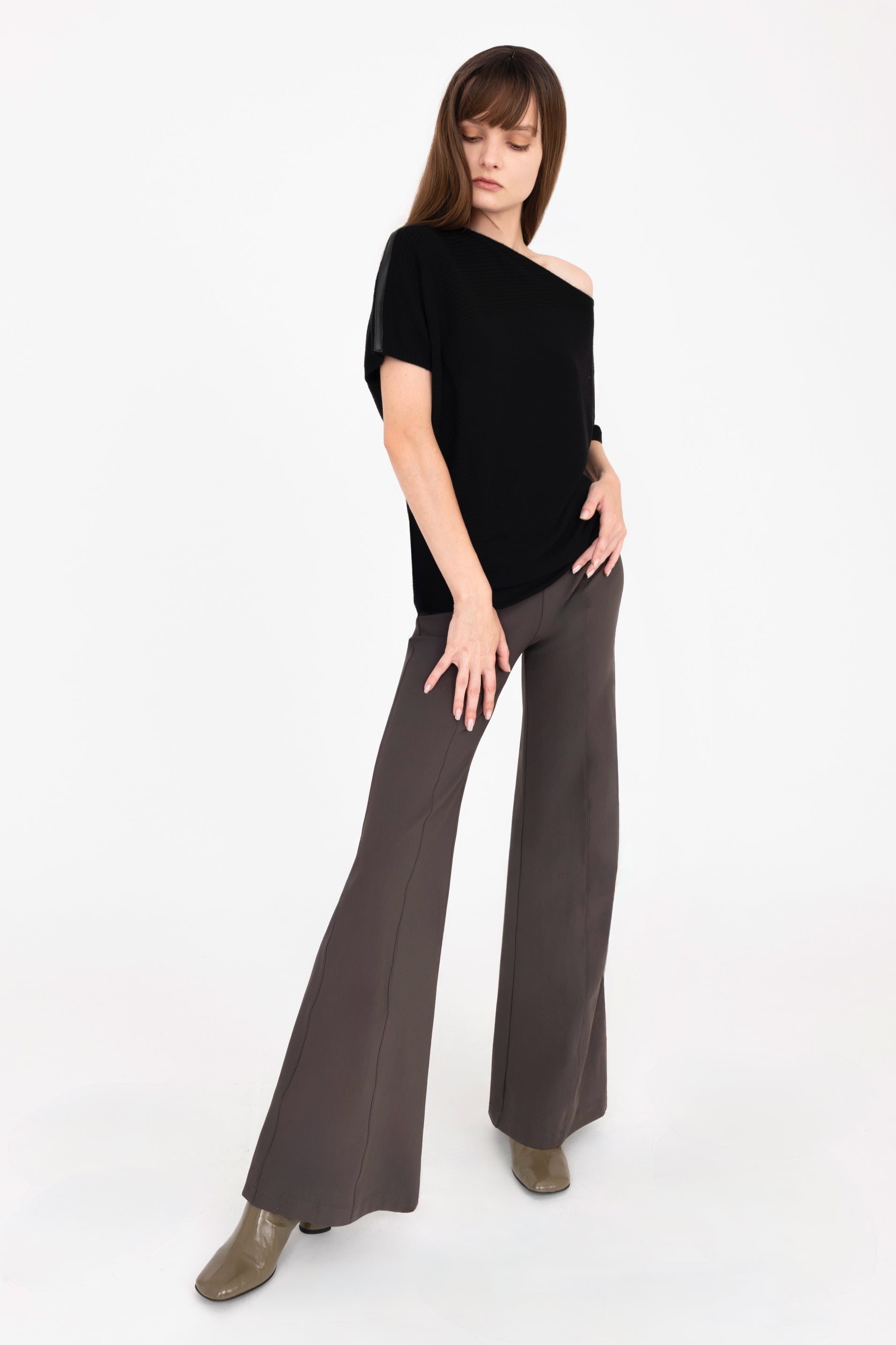 Cashmere Blend Asymmetrical Shell Top with Vegan Leather Trim - CARRARA Sweater YUE FENG
