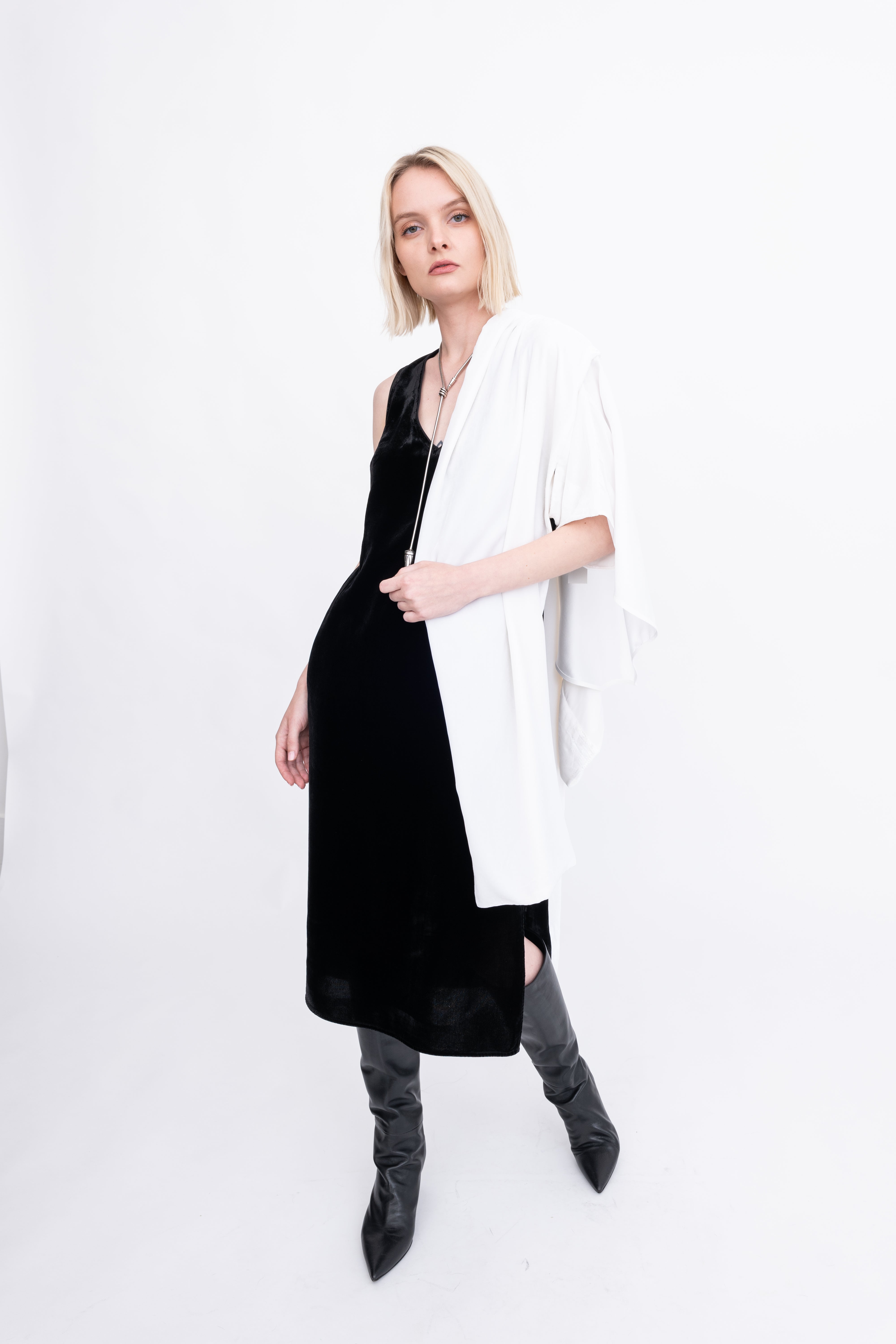 Silk Velvet Shrug with Silk Contrast - AMARI Scarf GENERAL ORIENT White Velvet S