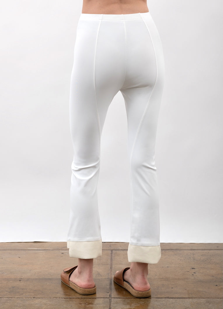 Tech Stretch Vegan Leather Step Hem Cropped Flare Pant - OLGA CORE Pant STYLEM