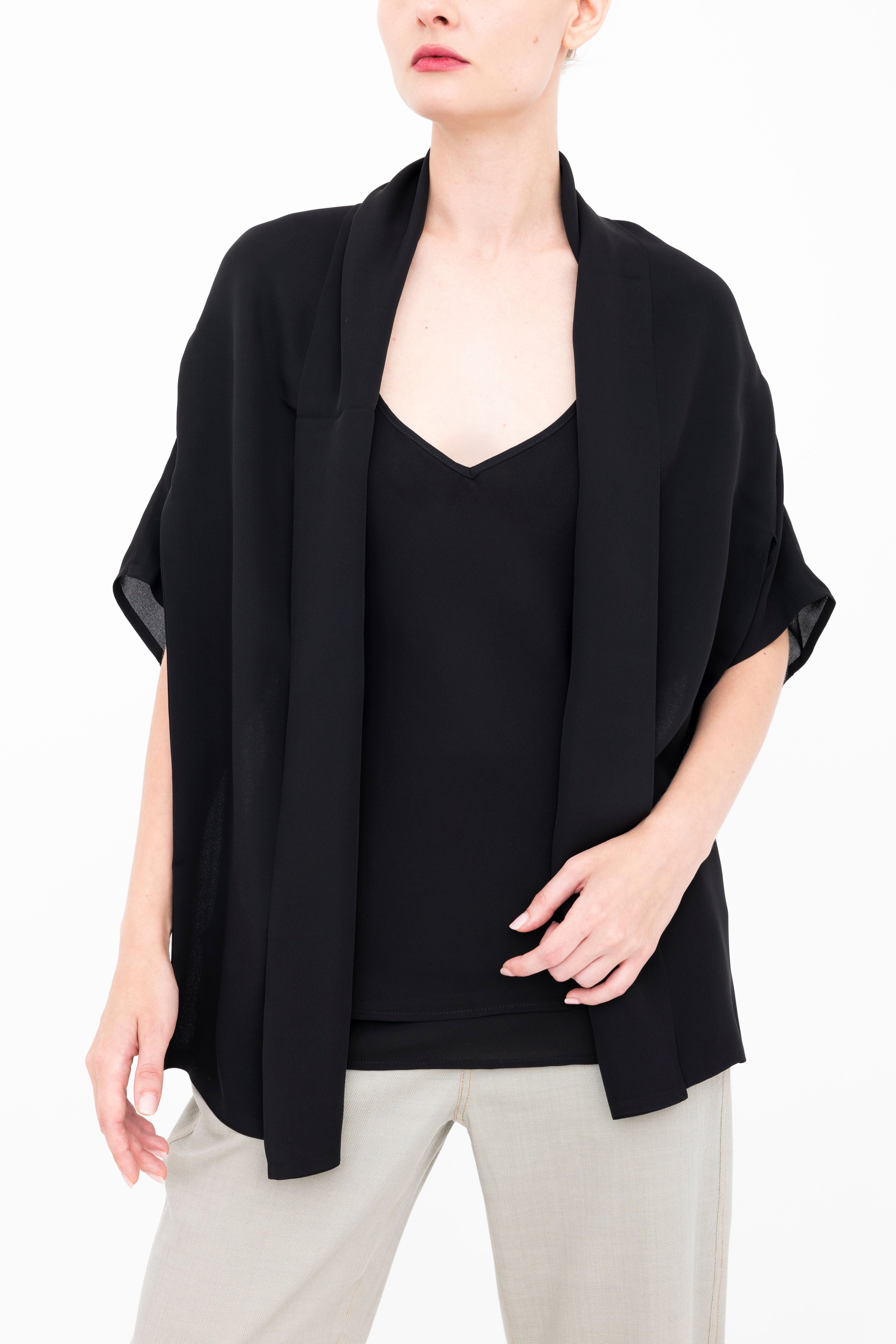 Silk Georgette Asymmetrical Shrug - BEATRIX Jacket GENERAL ORIENT Black P