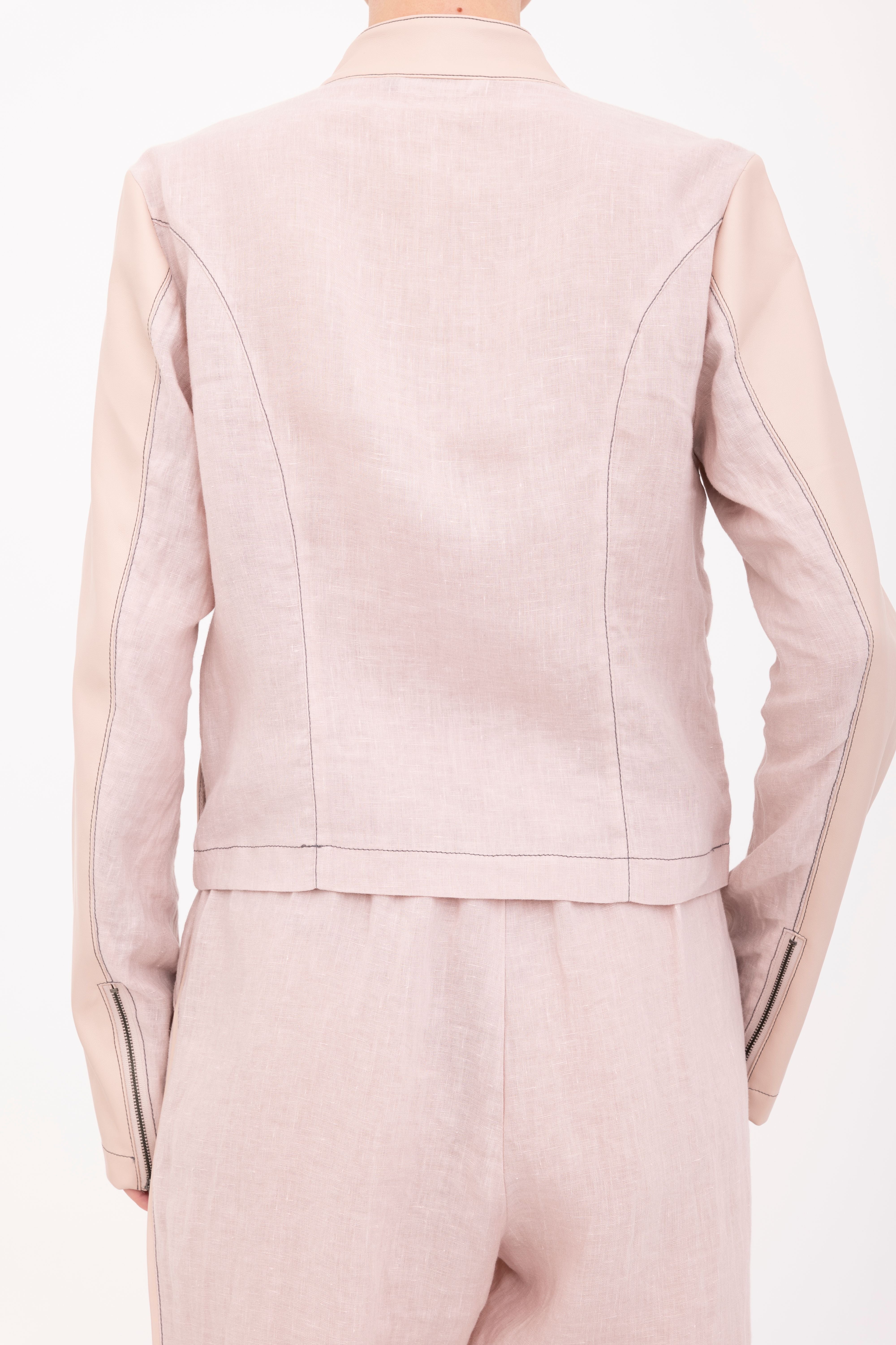 French Linen Moto Jacket with Vegan Leather - BEAUMONT Jacket GENERAL ORIENT