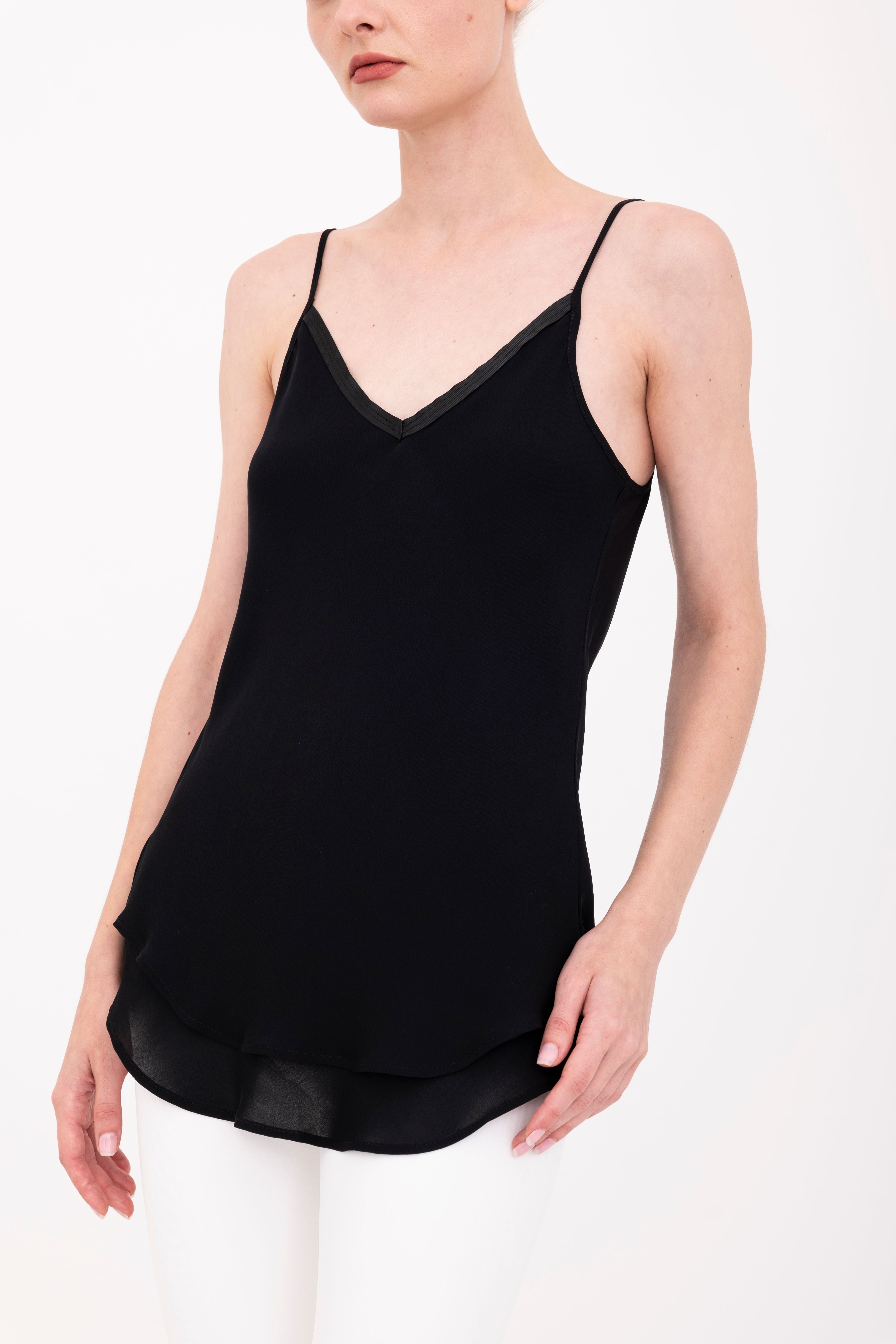 Silk Georgette Bias Double Layered Camisole - BELLE Top GENERAL ORIENT Black P